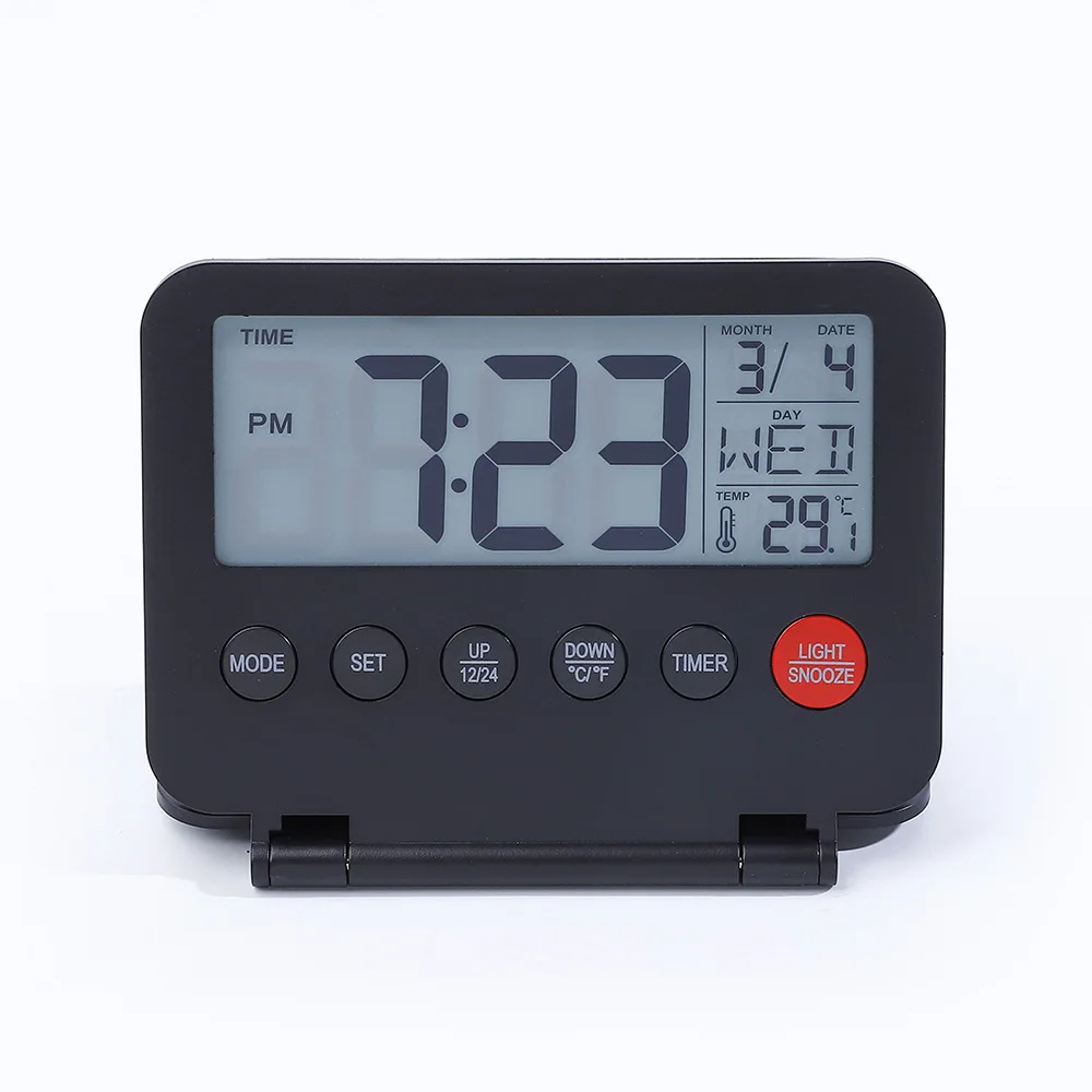 Digital Travel Alarm Clock with Calendar, Temperature & Backlight Folding LCD Travel Desk Clock – view 7