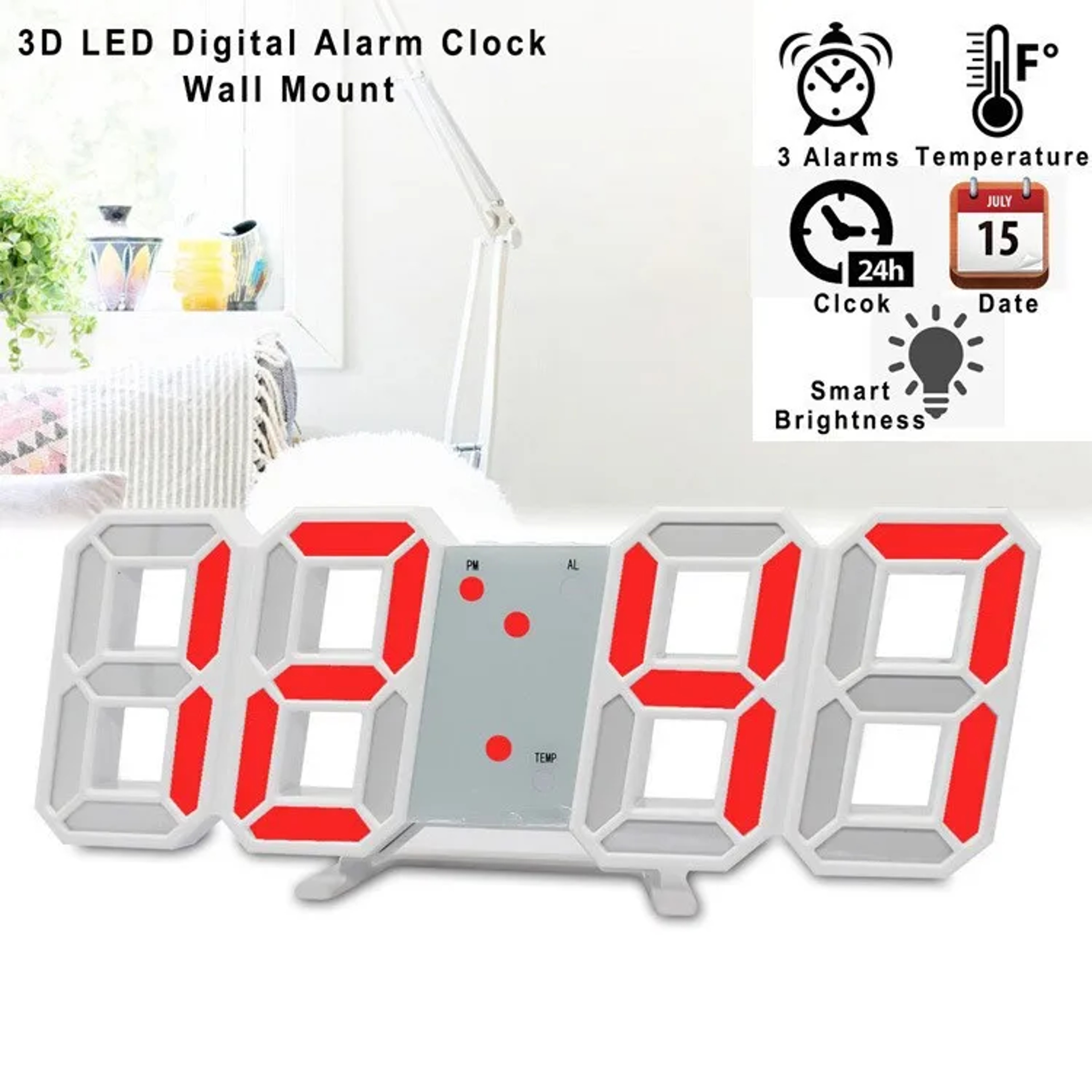 Modern LED Digital Wall Clock With Alarm  Desk Stand For Bedroom Office  Home Decor 5