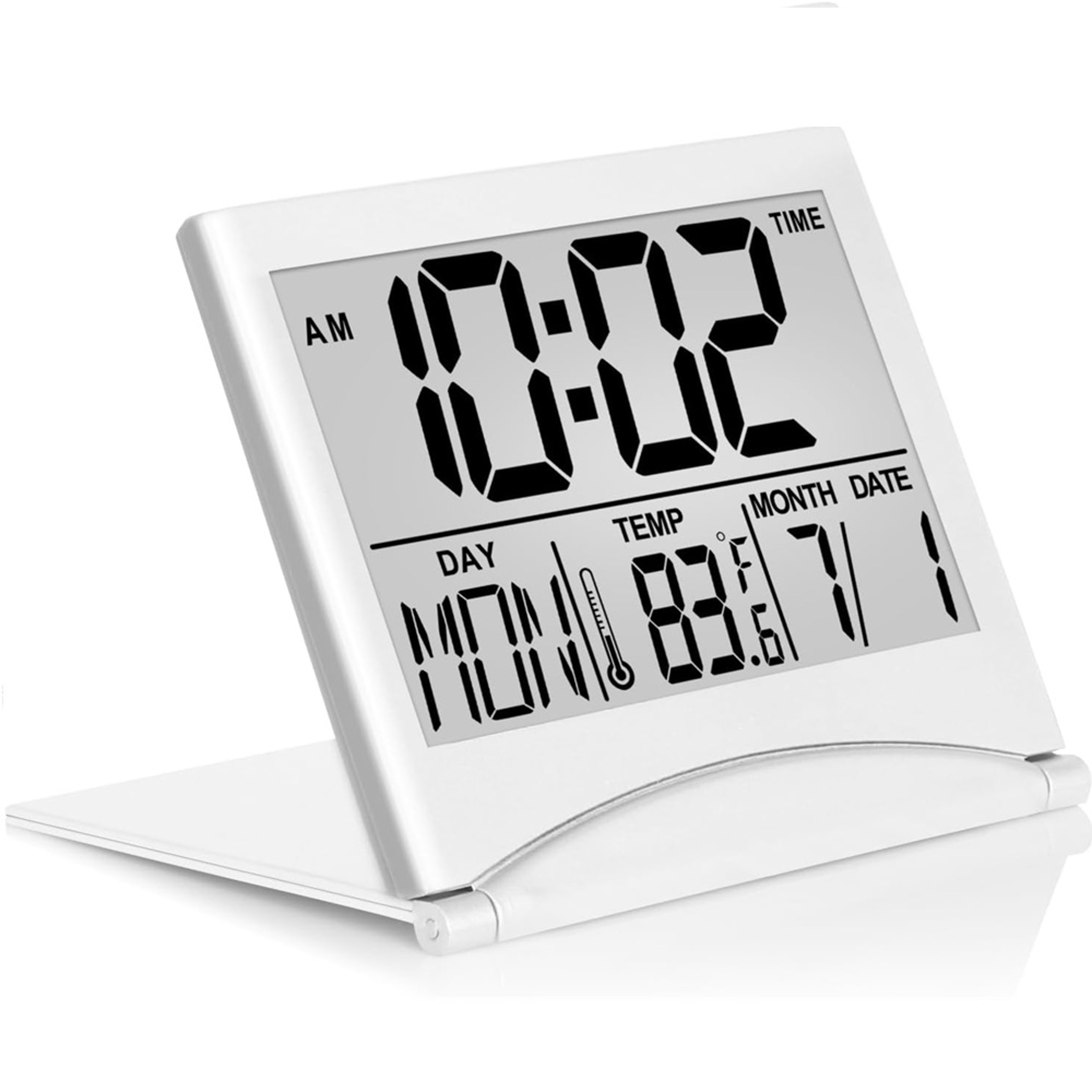 Foldable Digital Alarm Clock with Backlit LCD Calendar, Snooze & Travel Friendly Desk Design – view 8