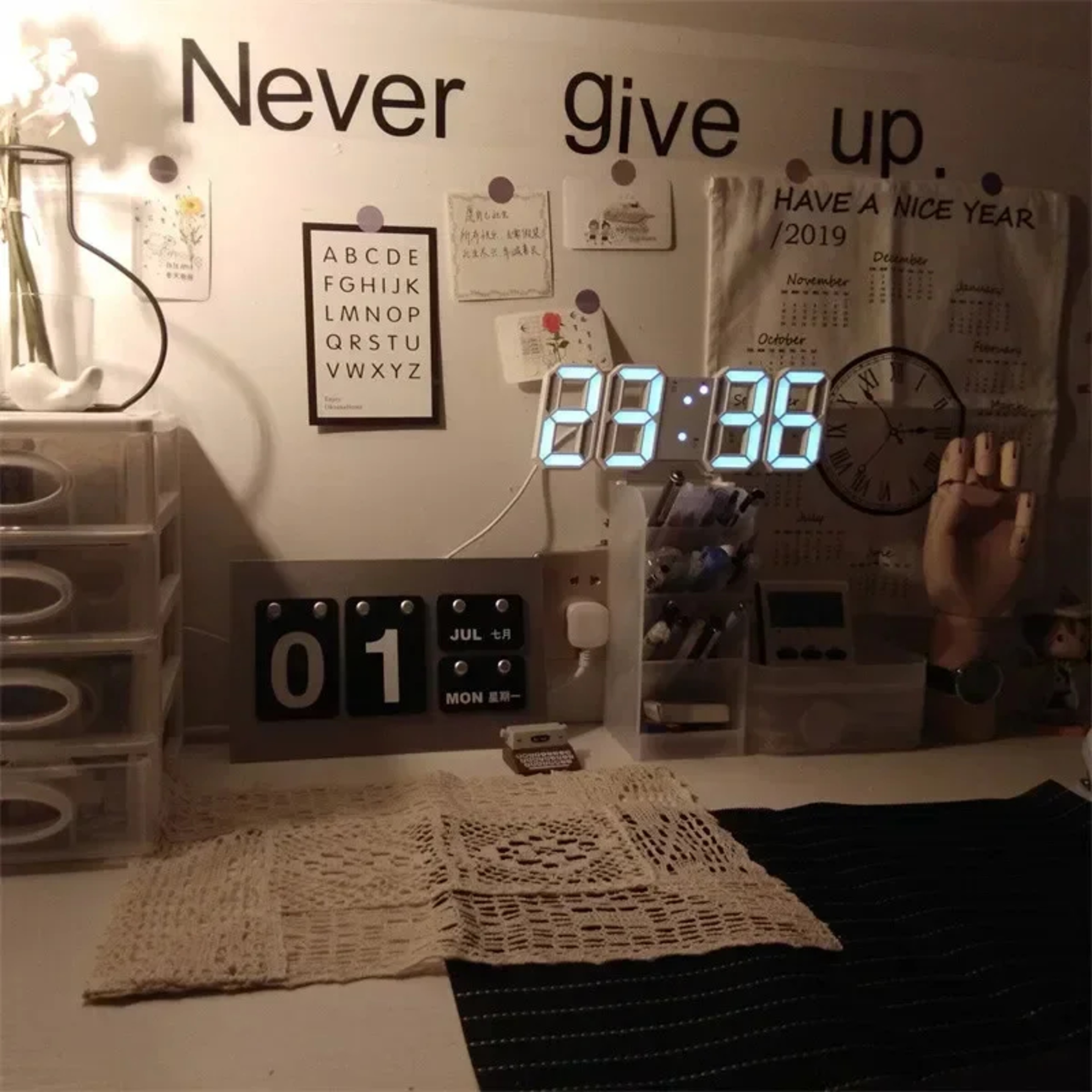 LED Digital Wall Clock With Night Mode Temperature Display  Alarm For Modern Home Decor 1