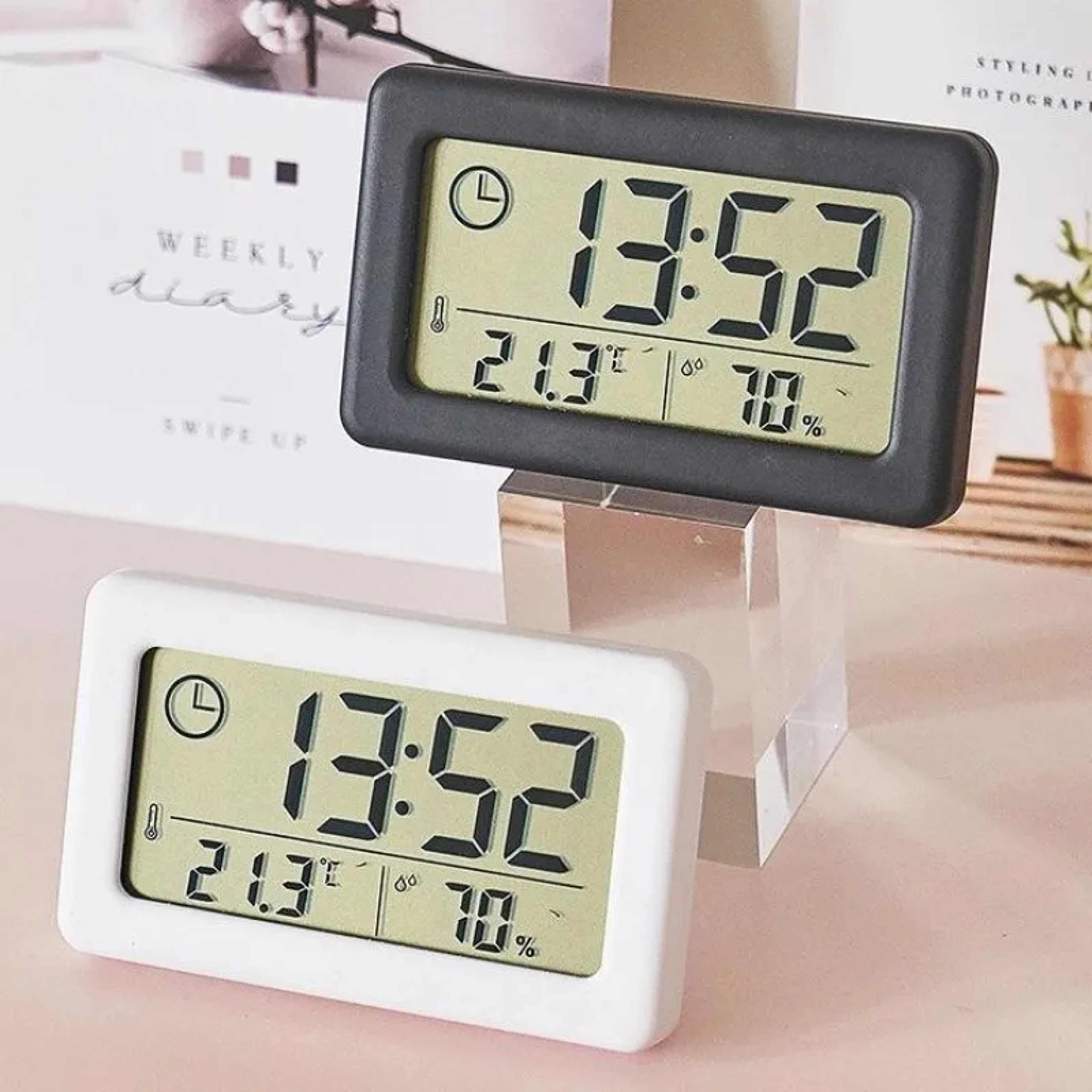 Large LCD Digital Clock with Indoor Thermometer Hygrometer & Temperature Humidity Monitor – view 2