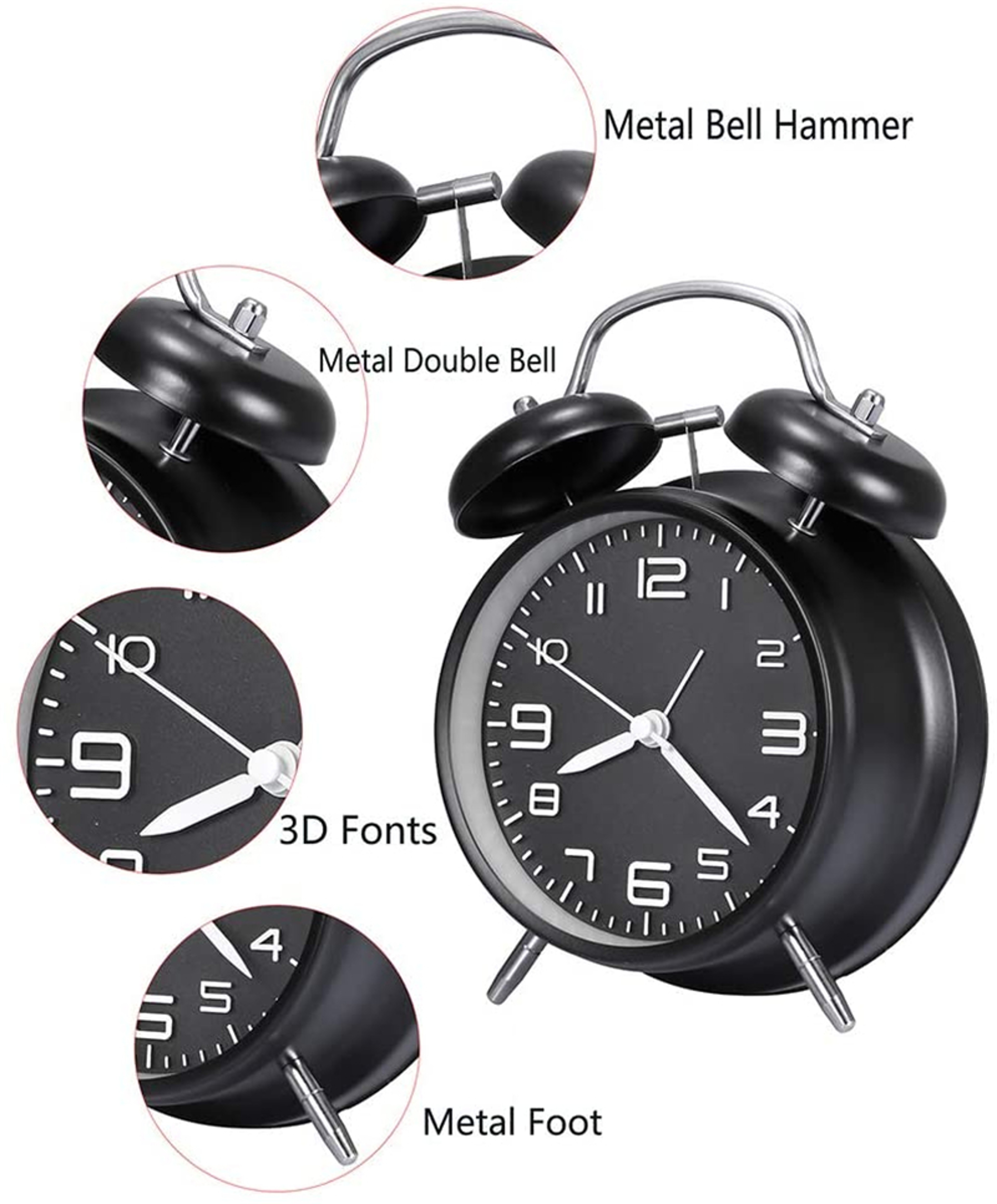 Twin Bell Alarm Clock With Loud Alarm Backlight  Metal Frame For Bedroom Office  Bedside 2