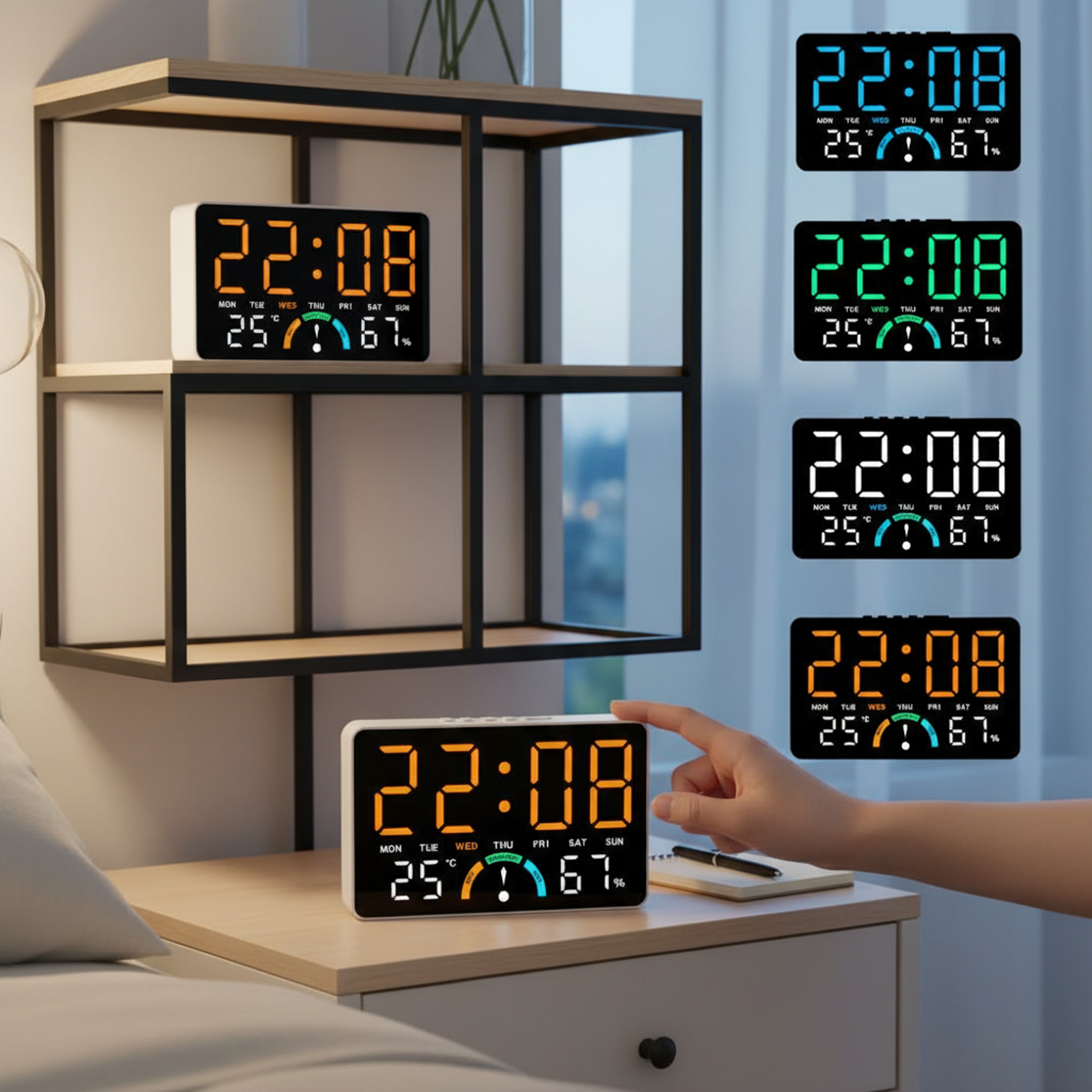 Smart Digital LED Wall Clock with Temperature Display, Voice Control & Dual Wall/Desktop Design – view 1