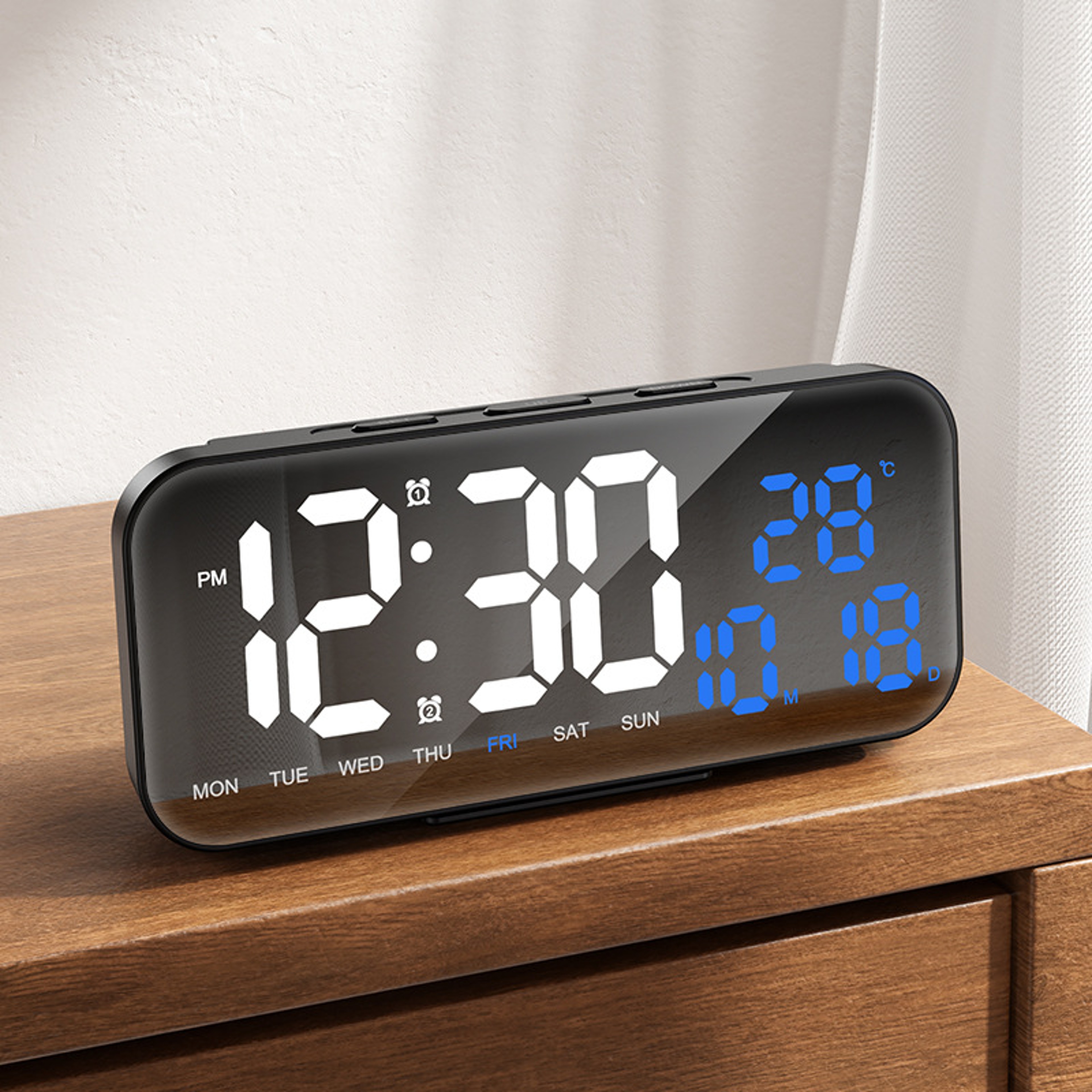 USB Powered Digital Alarm Clock with Dual Alarm, Auto Dimmable LED Wall Clock, Temperature & Date Display – view 9