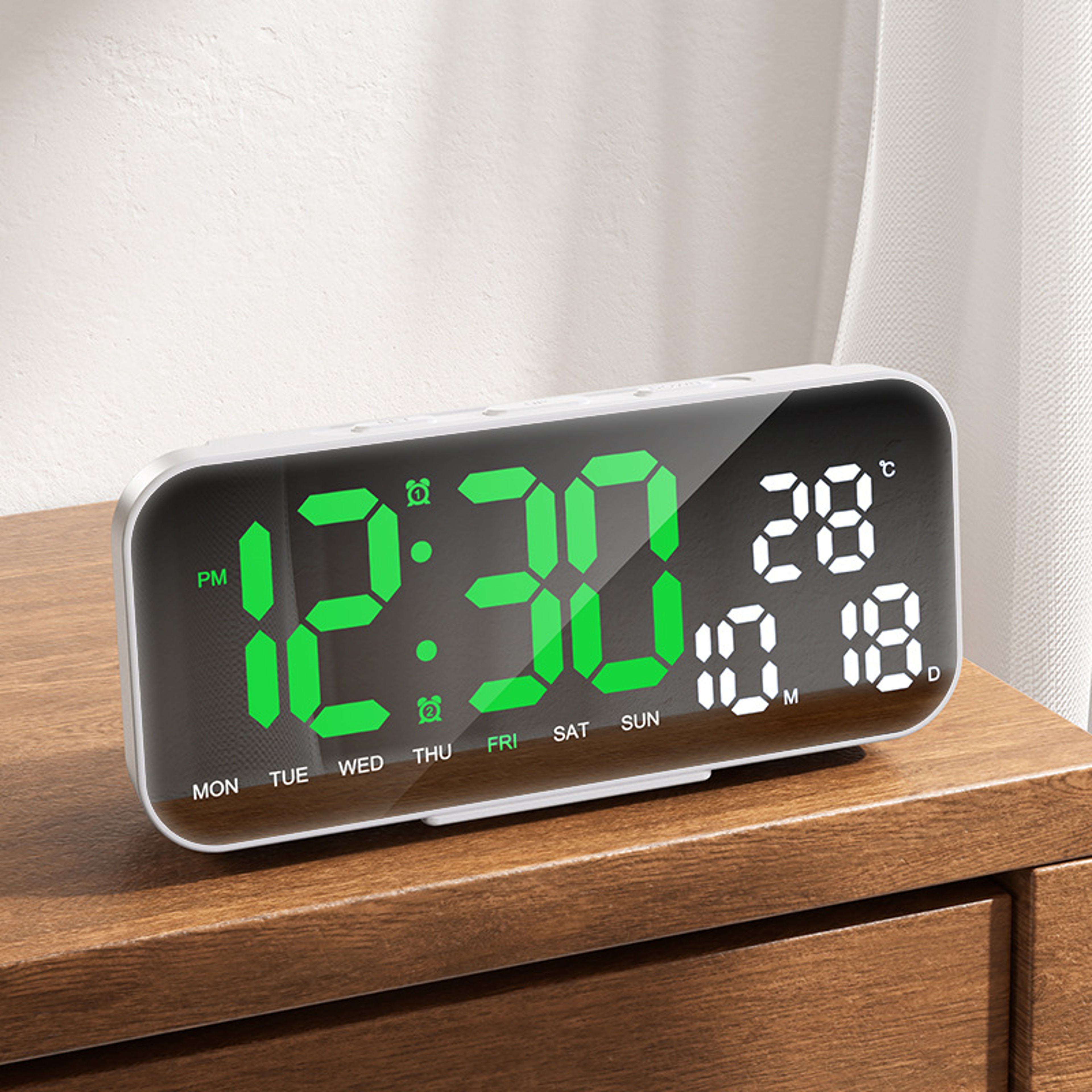 USB Powered Digital Alarm Clock with Dual Alarm, Auto Dimmable LED Wall Clock, Temperature & Date Display – view 14