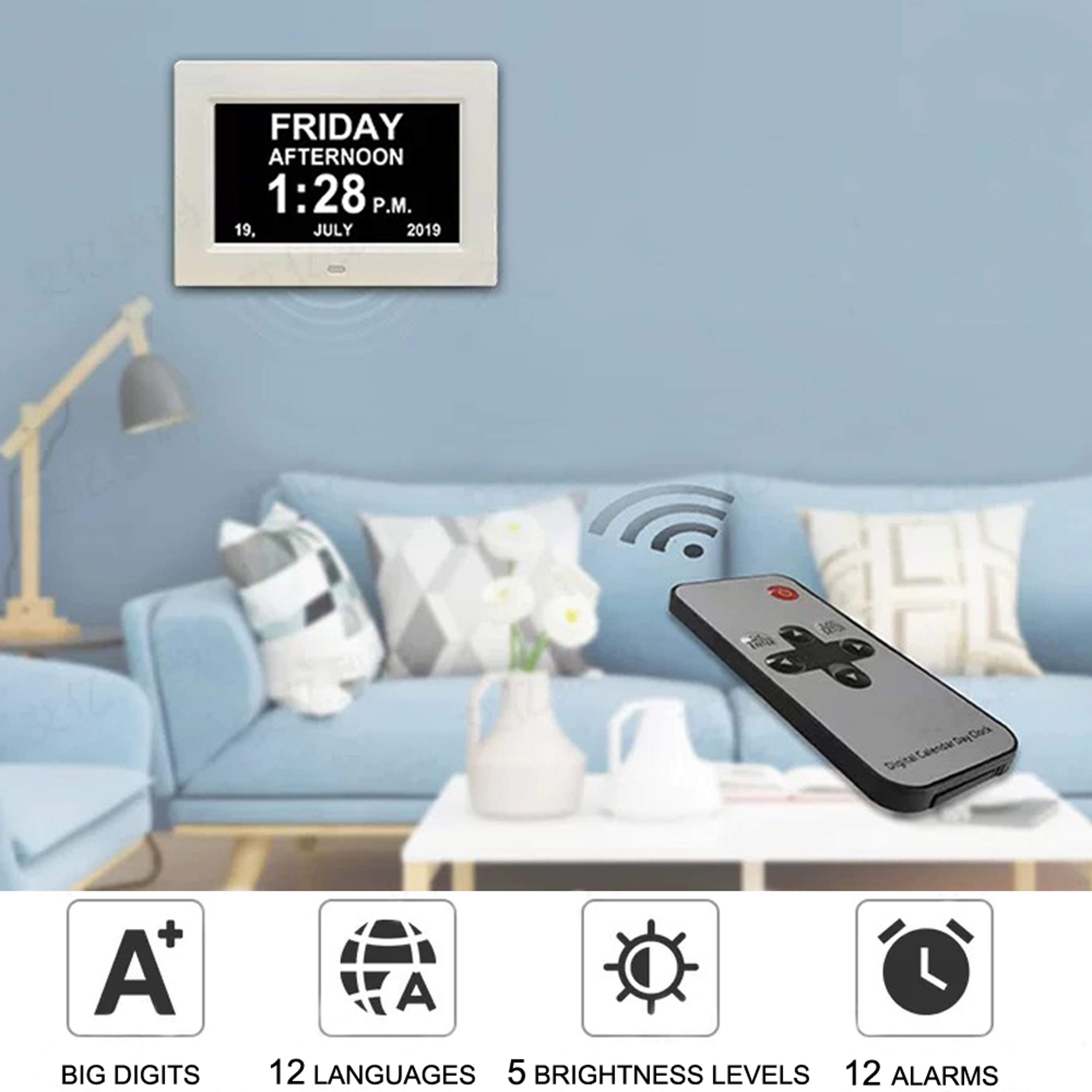 Digital Calendar Clock with Alarms & Medication Reminder Large Display Senior Day Clock – view 4