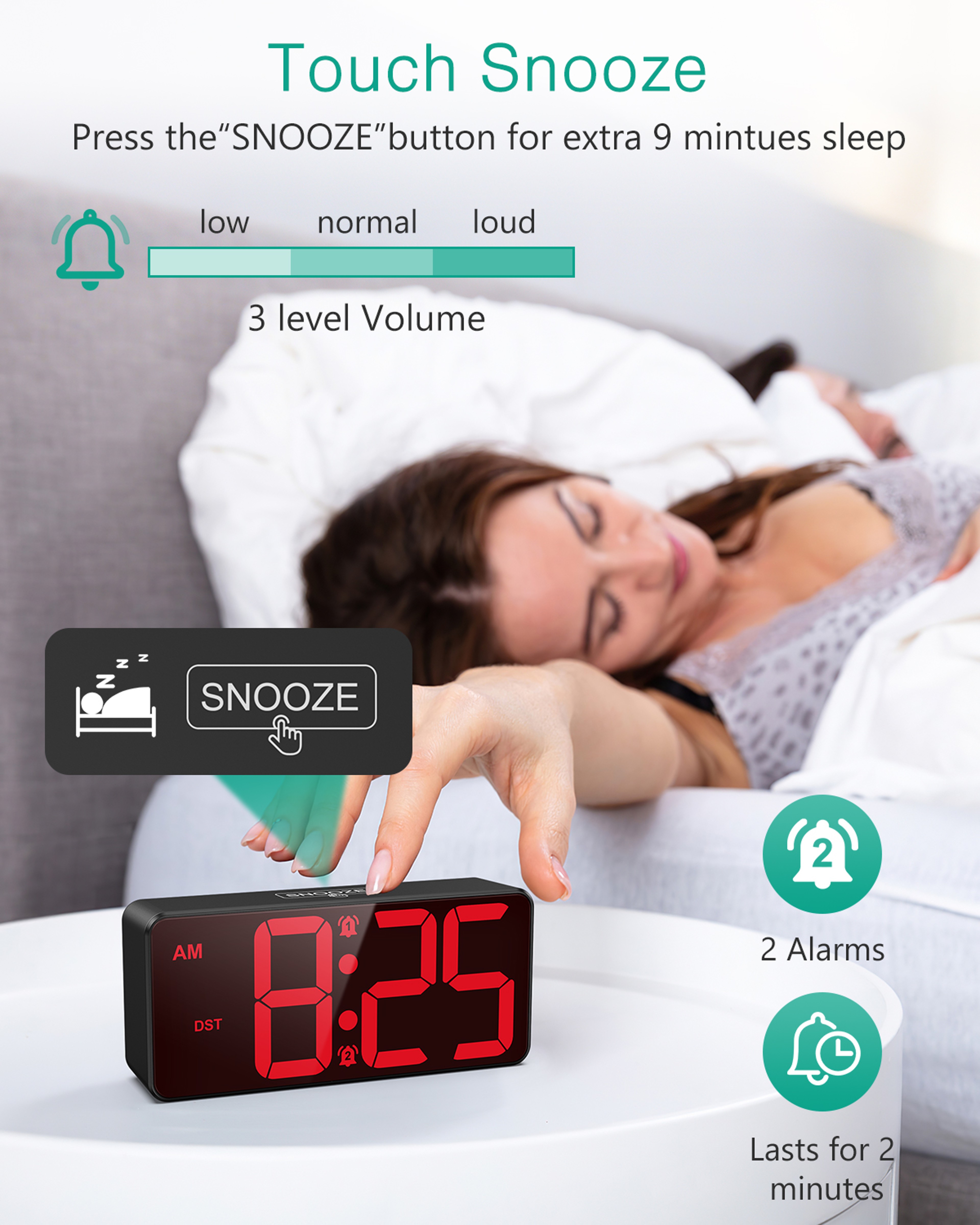 ORIA Digital Alarm Clock with Large LED Display, Dual Alarm Clock, Battery Powered for Bedroom & Office – view 4