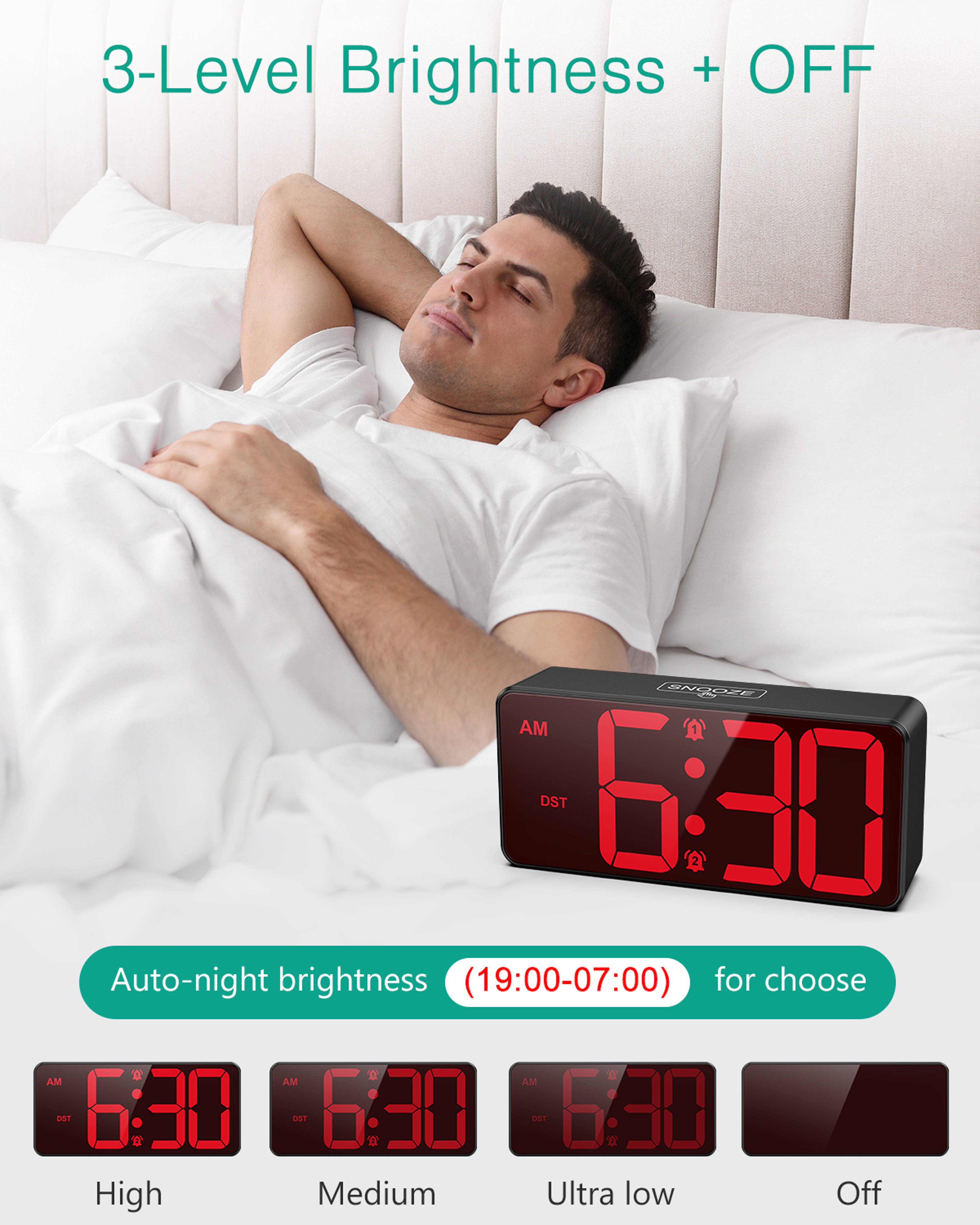 ORIA Digital Alarm Clock with Large LED Display, Dual Alarm Clock, Battery Powered for Bedroom & Office – view 5