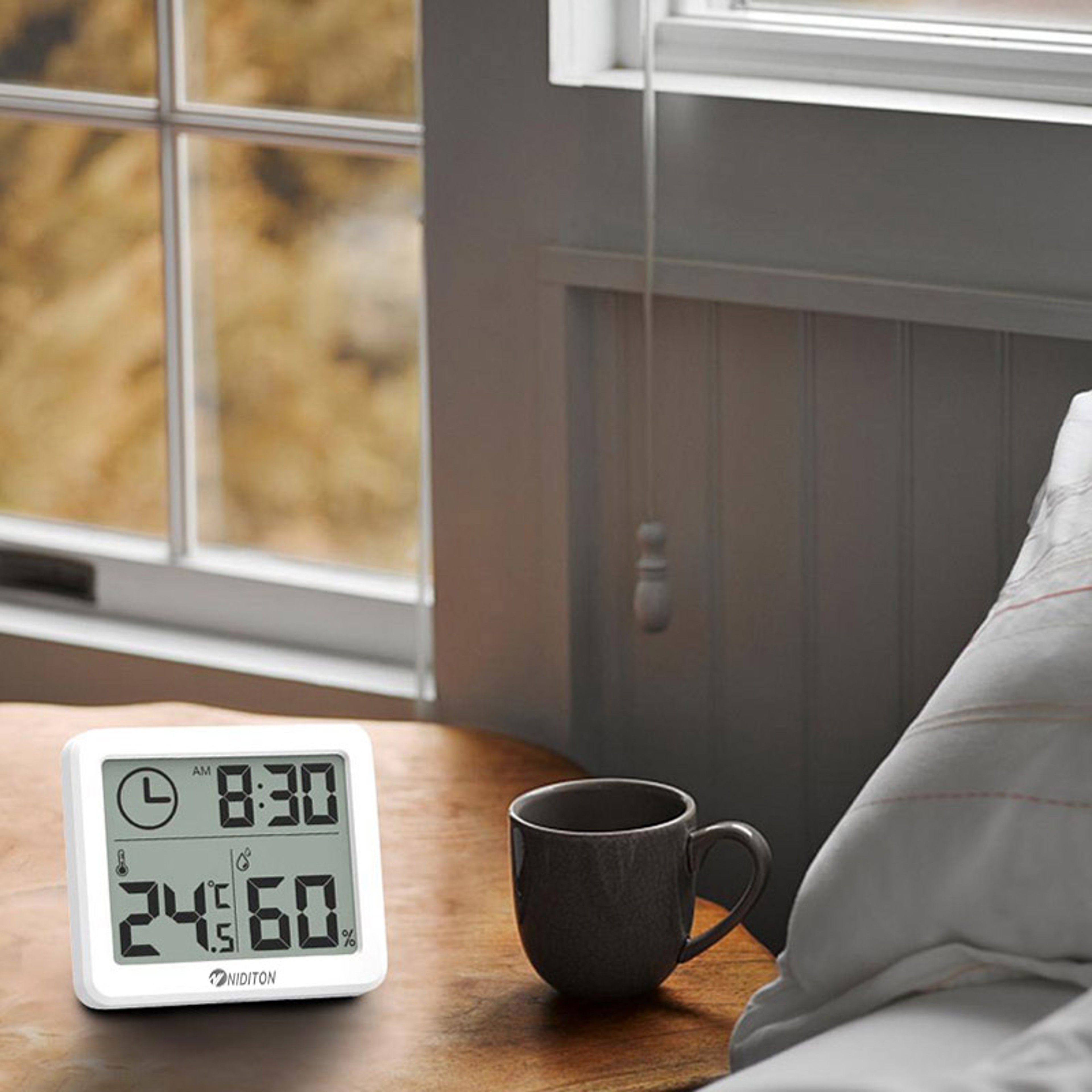 NIDITON Digital Wall Clock with Temperature & Humidity Display for Desk or Wall Mount – view 2