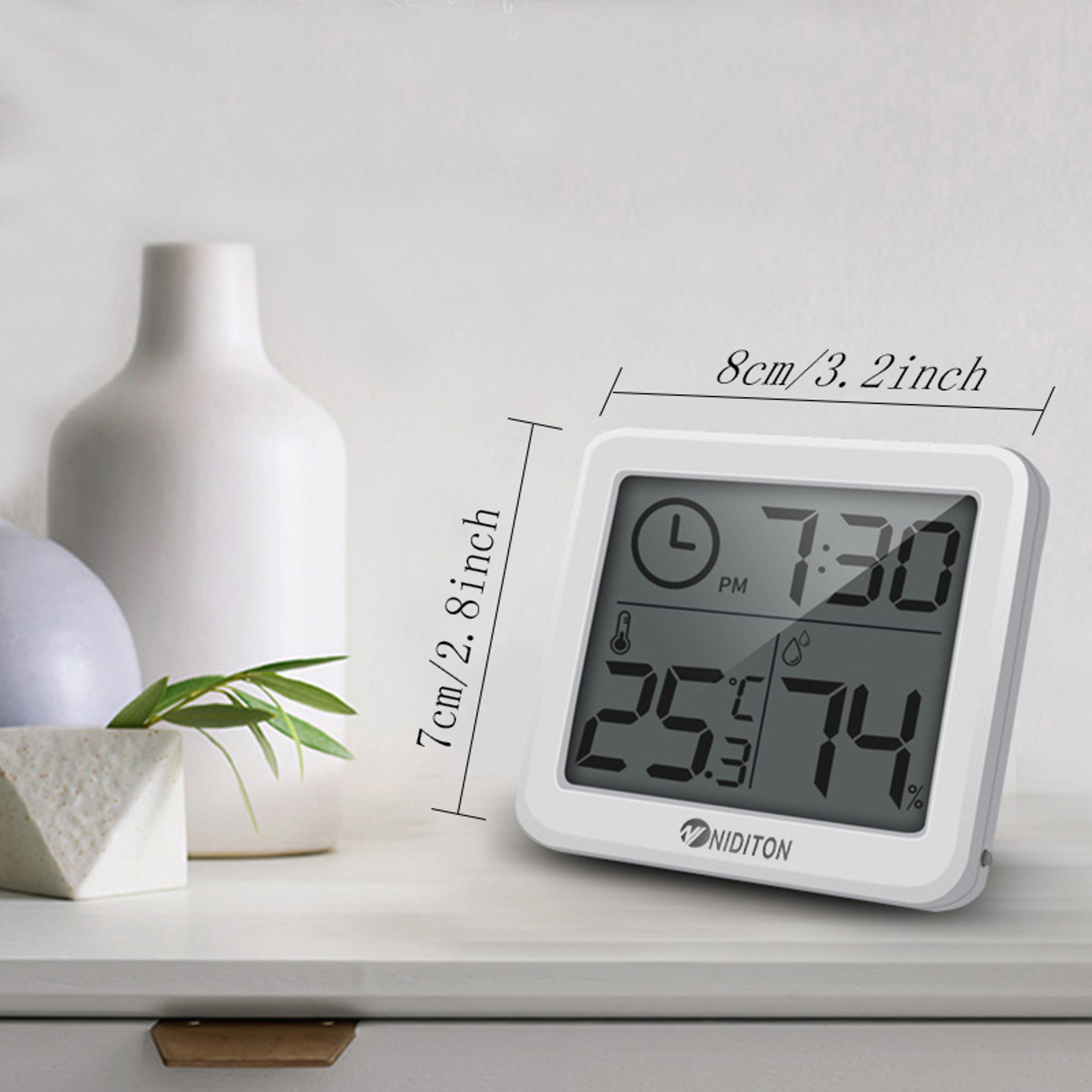 NIDITON Digital Wall Clock with Temperature & Humidity Display for Desk or Wall Mount – view 5