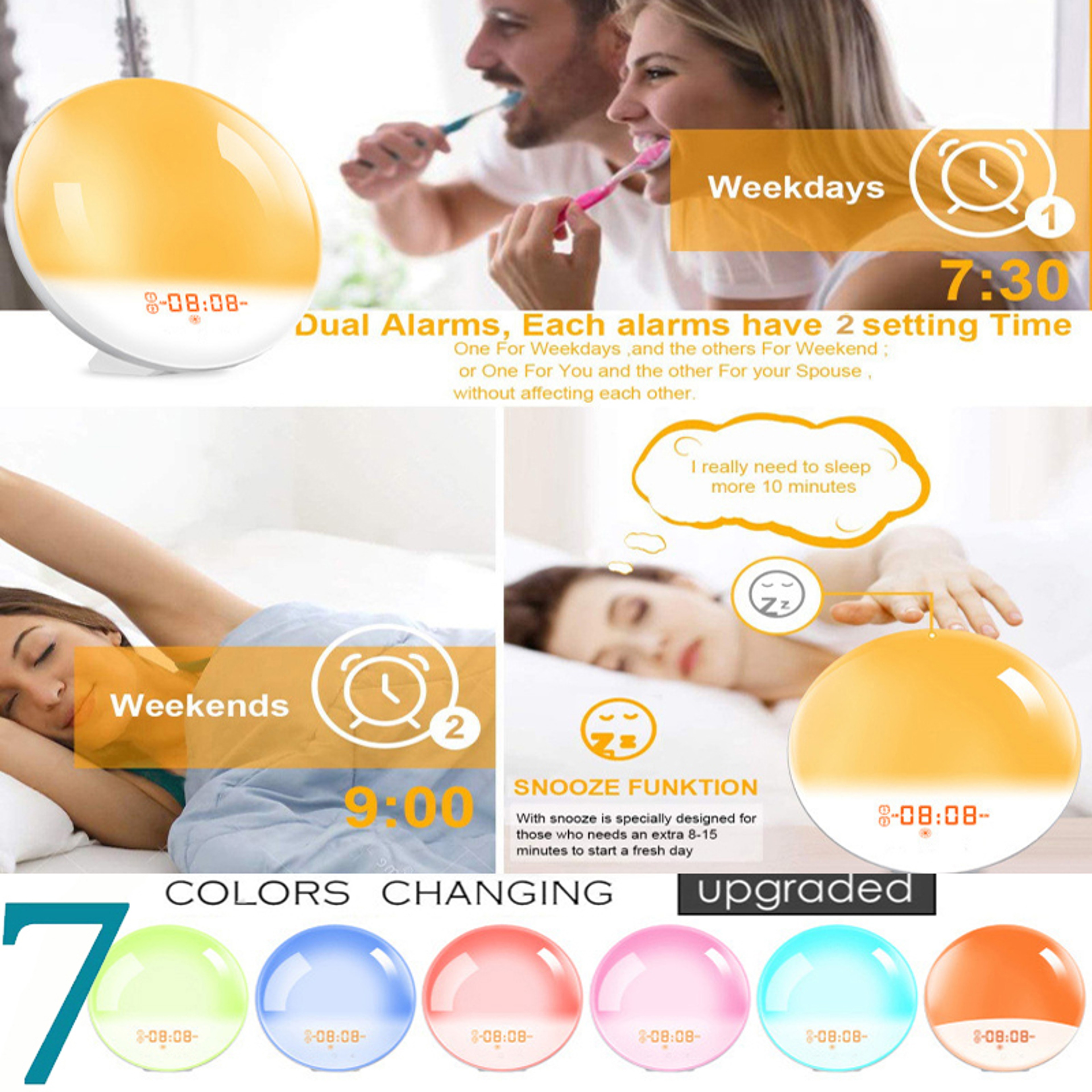 Wake Up Light Alarm Clock with Sunrise Simulation, Dual Alarms, FM Radio & Color Night Light – view 3