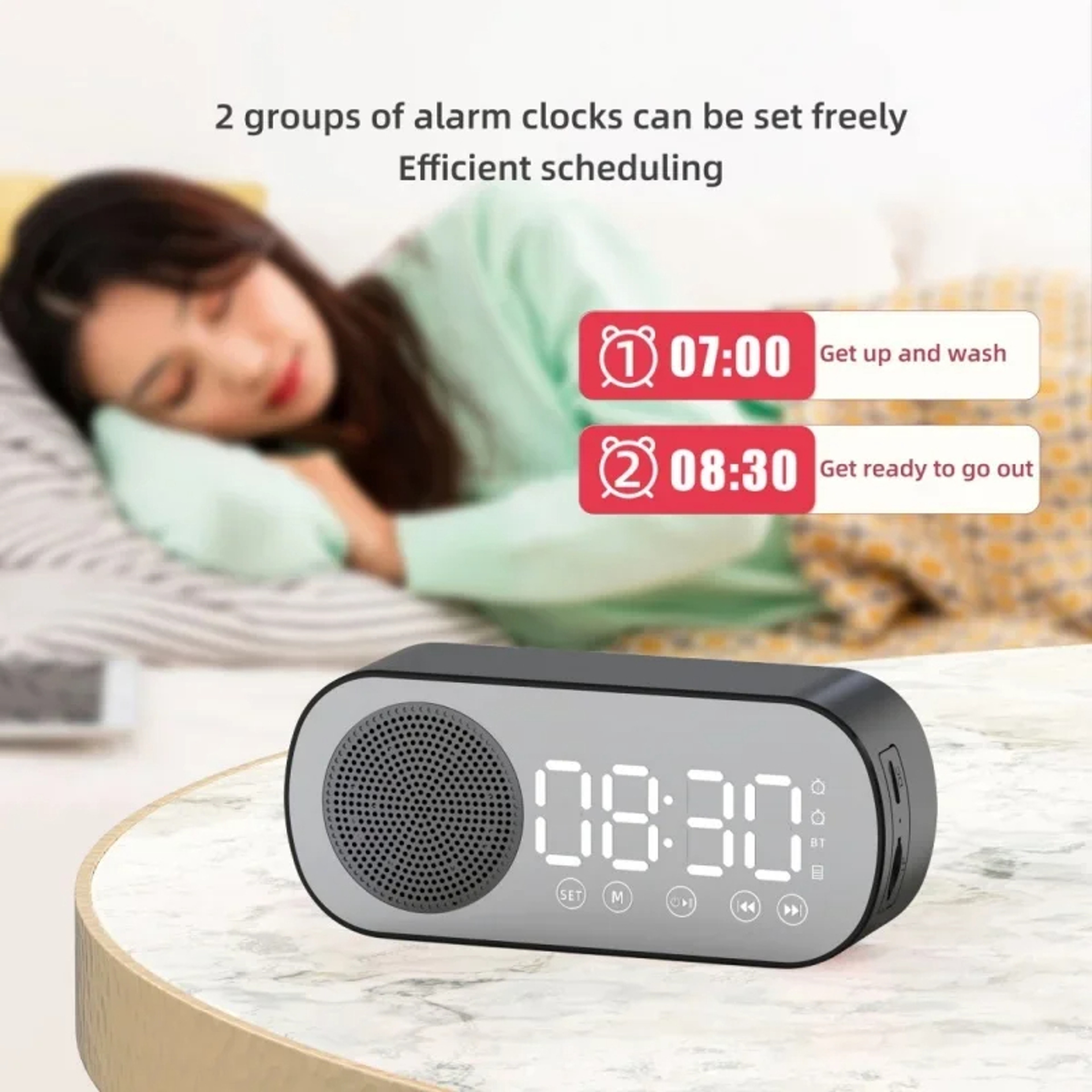 Bluetooth Alarm Clock With Mirror Digital Clock FM Radio  Wireless Speaker 1