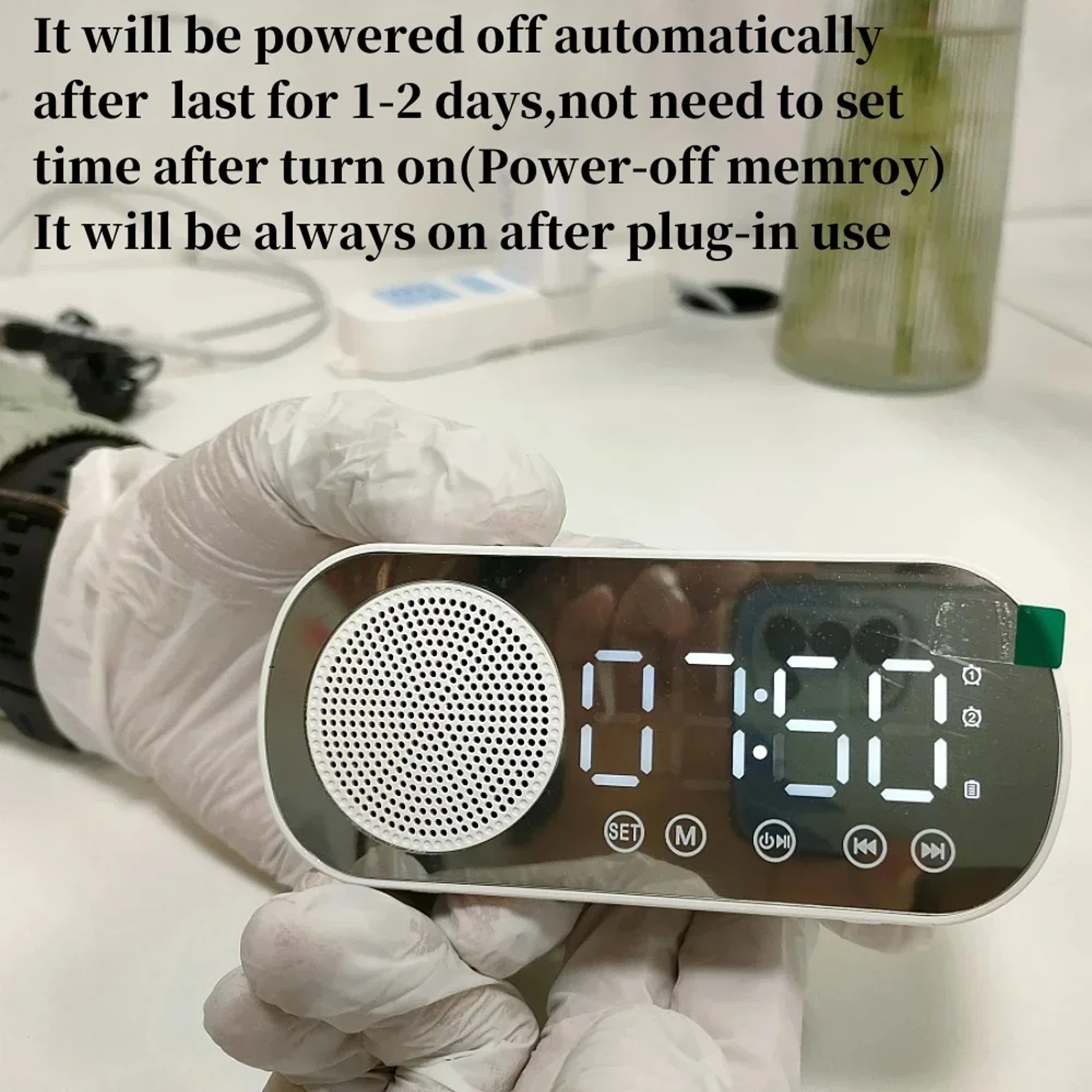 Bluetooth Alarm Clock With Mirror Digital Clock FM Radio  Wireless Speaker 4