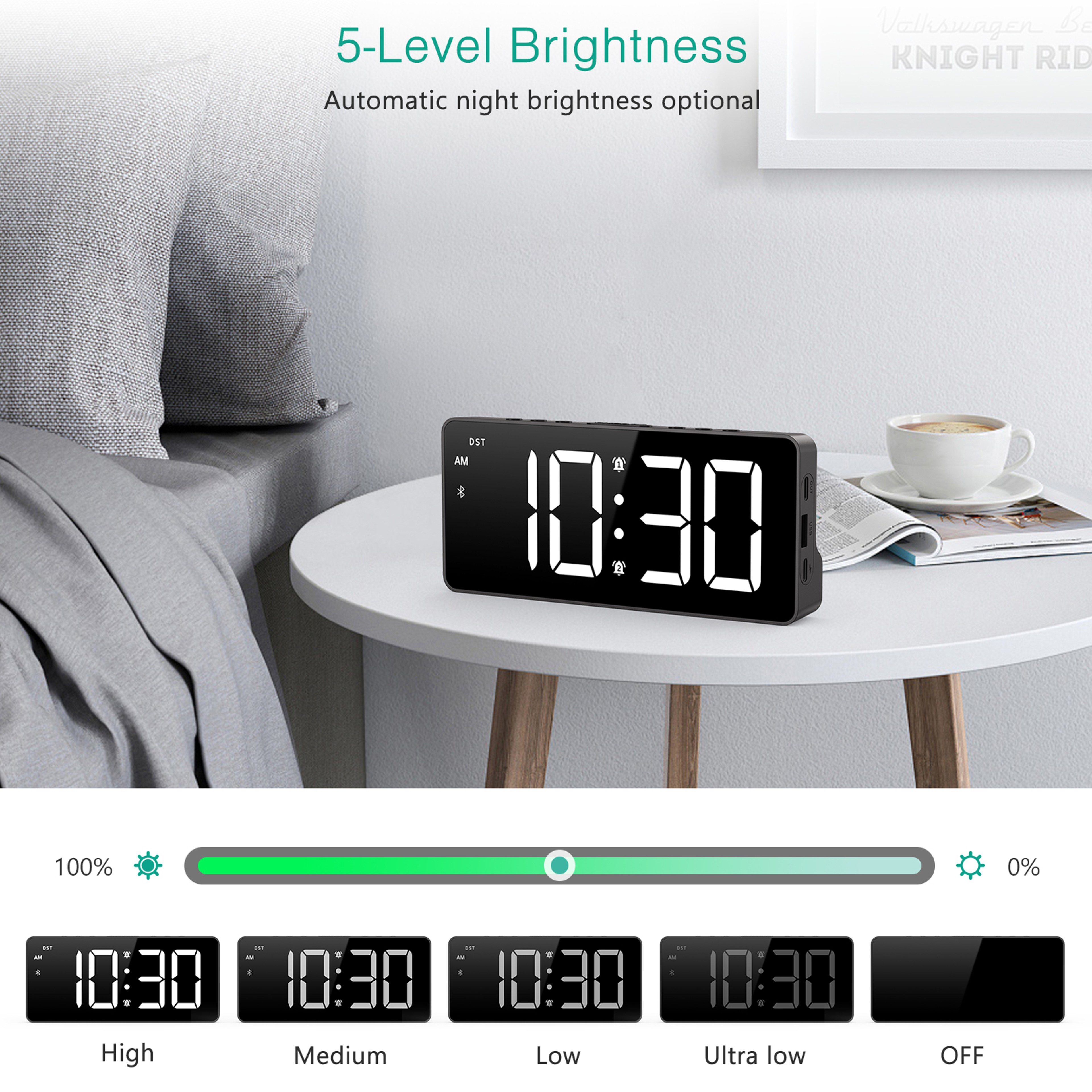 ORIA Digital Alarm Clock with Bluetooth Auto Time Sync LED Bedside Clock for Home & Office – view 3
