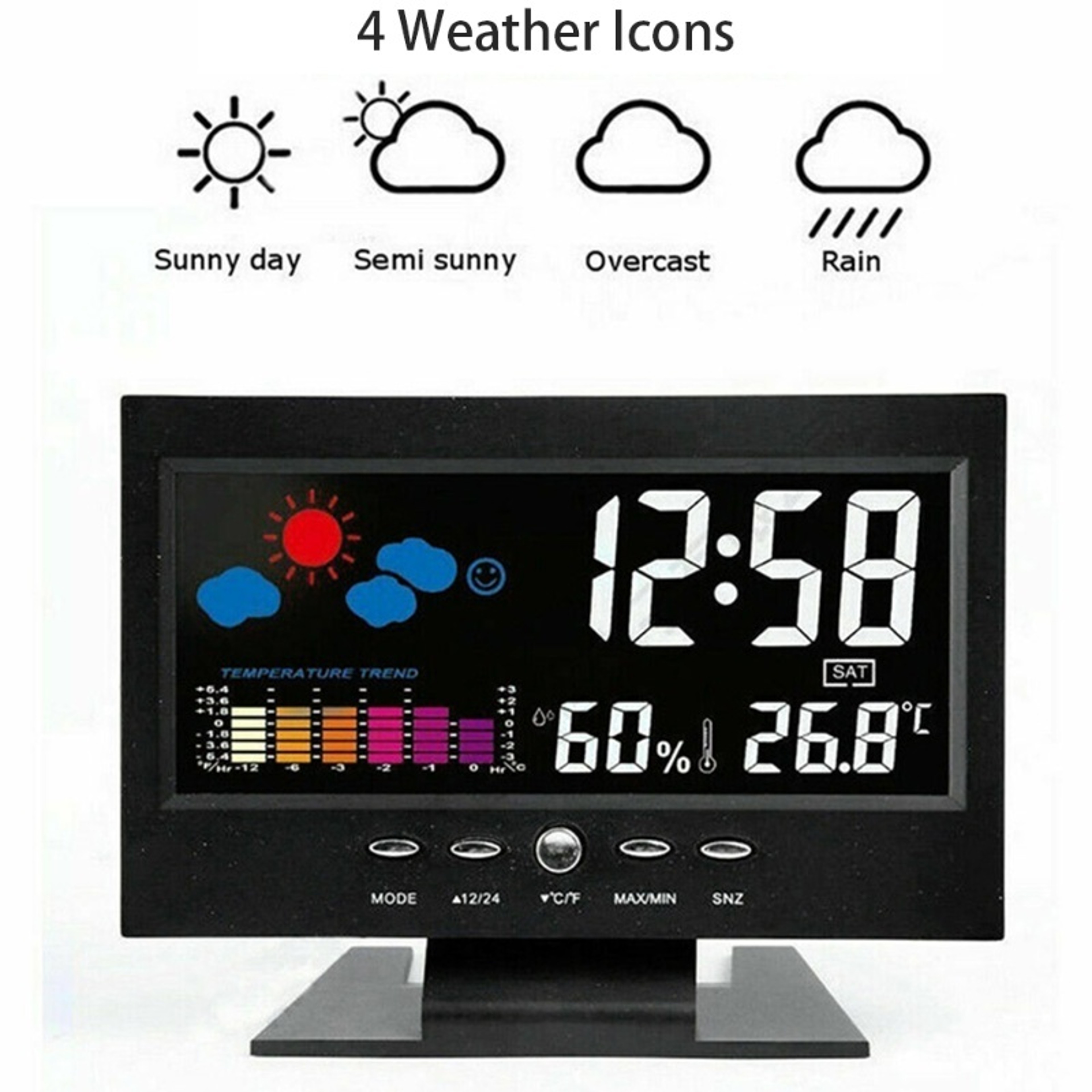 Smart Digital Weather Clock with Large Display, Temperature Humidity Monitor, Calendar & Alarm – view 4