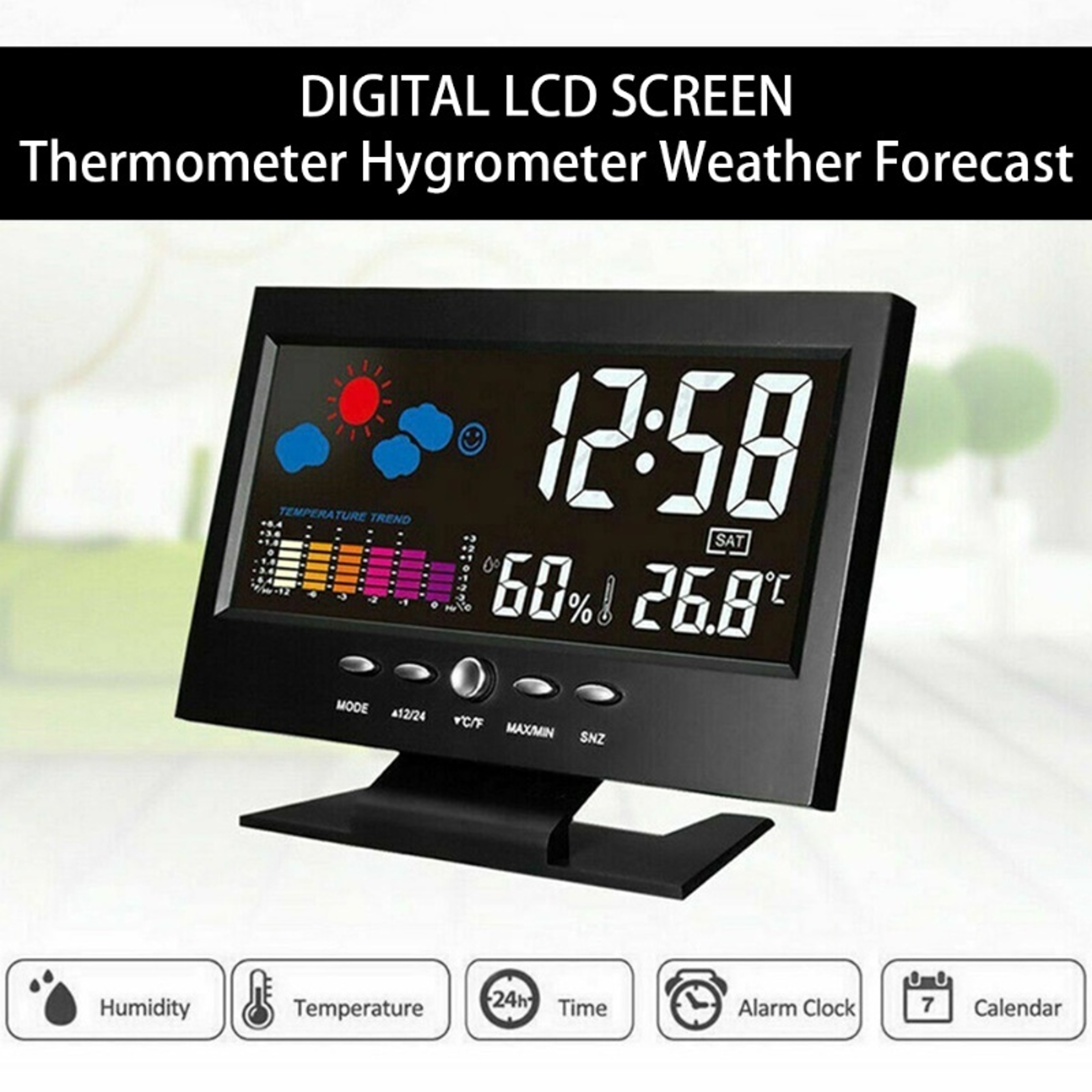 Smart Digital Weather Clock with Large Display, Temperature Humidity Monitor, Calendar & Alarm – view 5