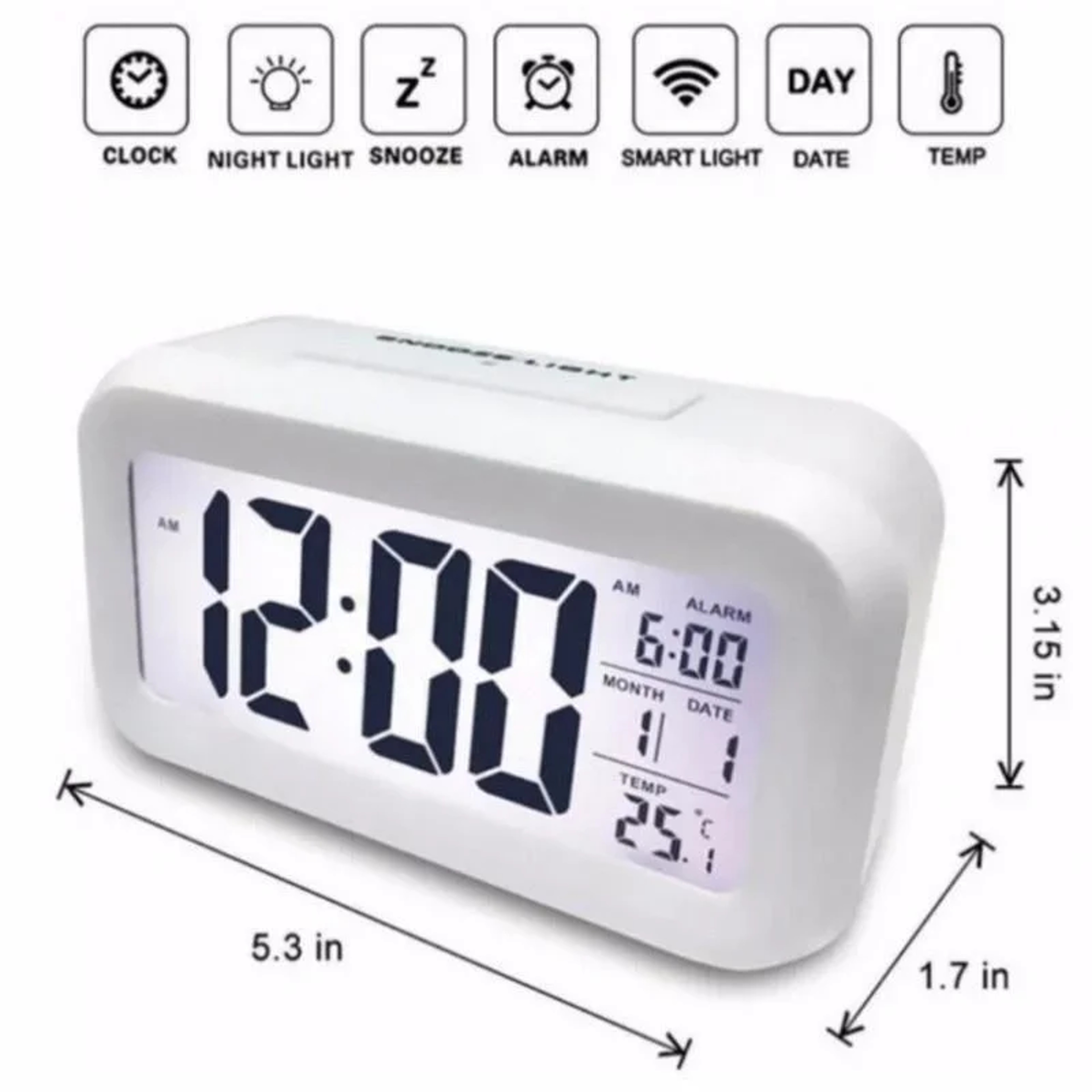 Digital LCD Alarm Clock with Calendar & Thermometer for Bedroom, Office & Travel – view 5