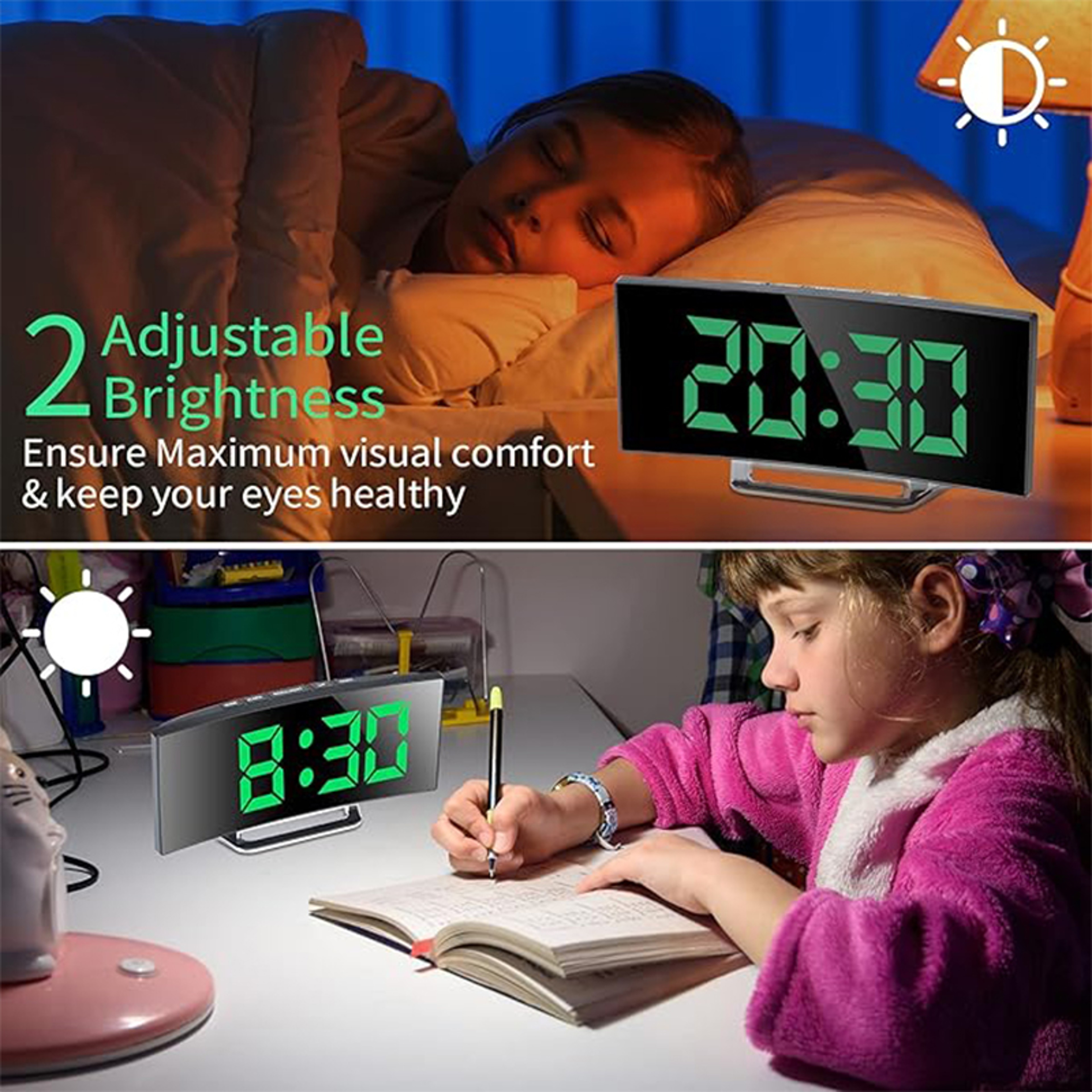 LED Digital Alarm Clock with Mirror Display Large Screen Silent Desktop Bedroom Clock – view 5