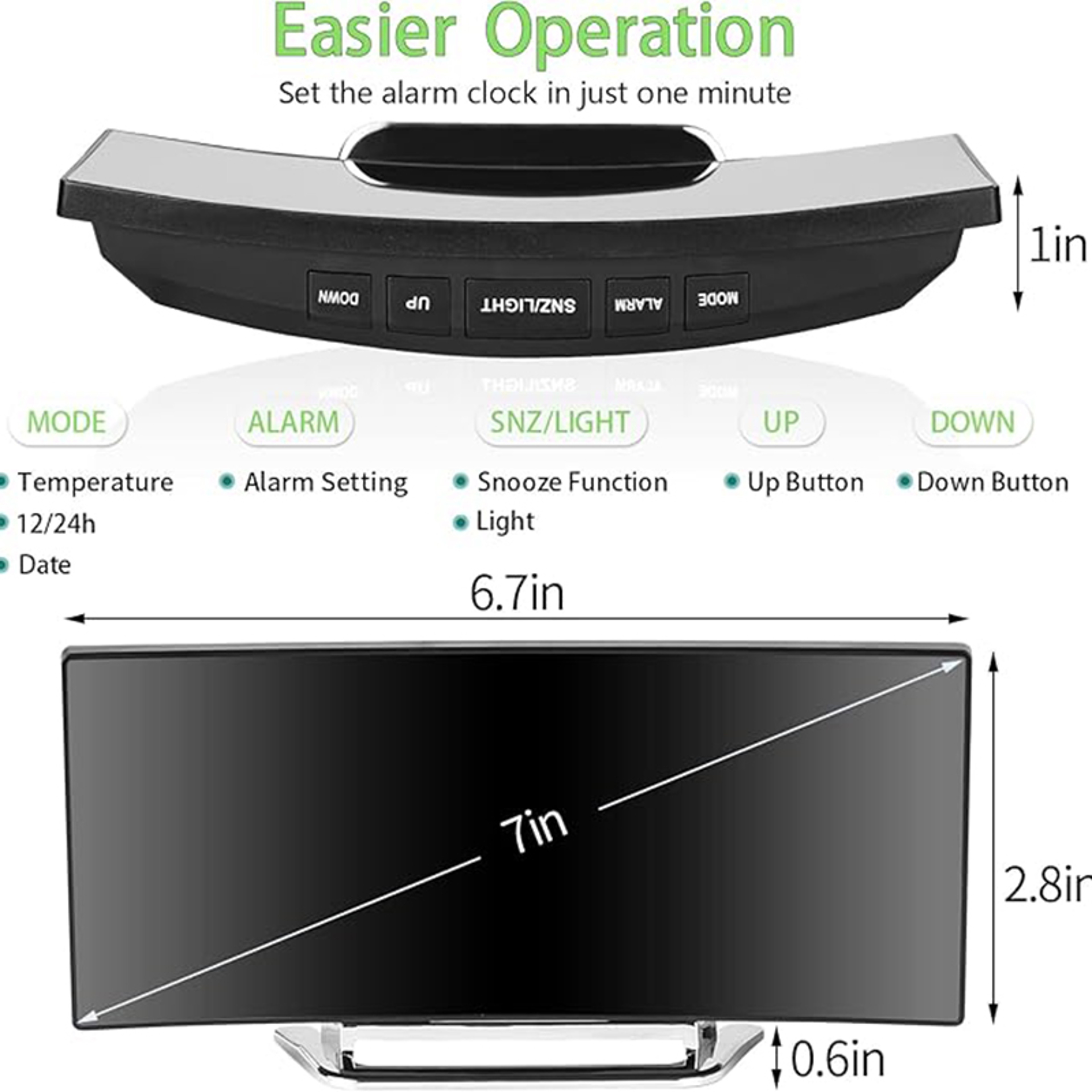 LED Digital Alarm Clock with Mirror Display Large Screen Silent Desktop Bedroom Clock – view 6