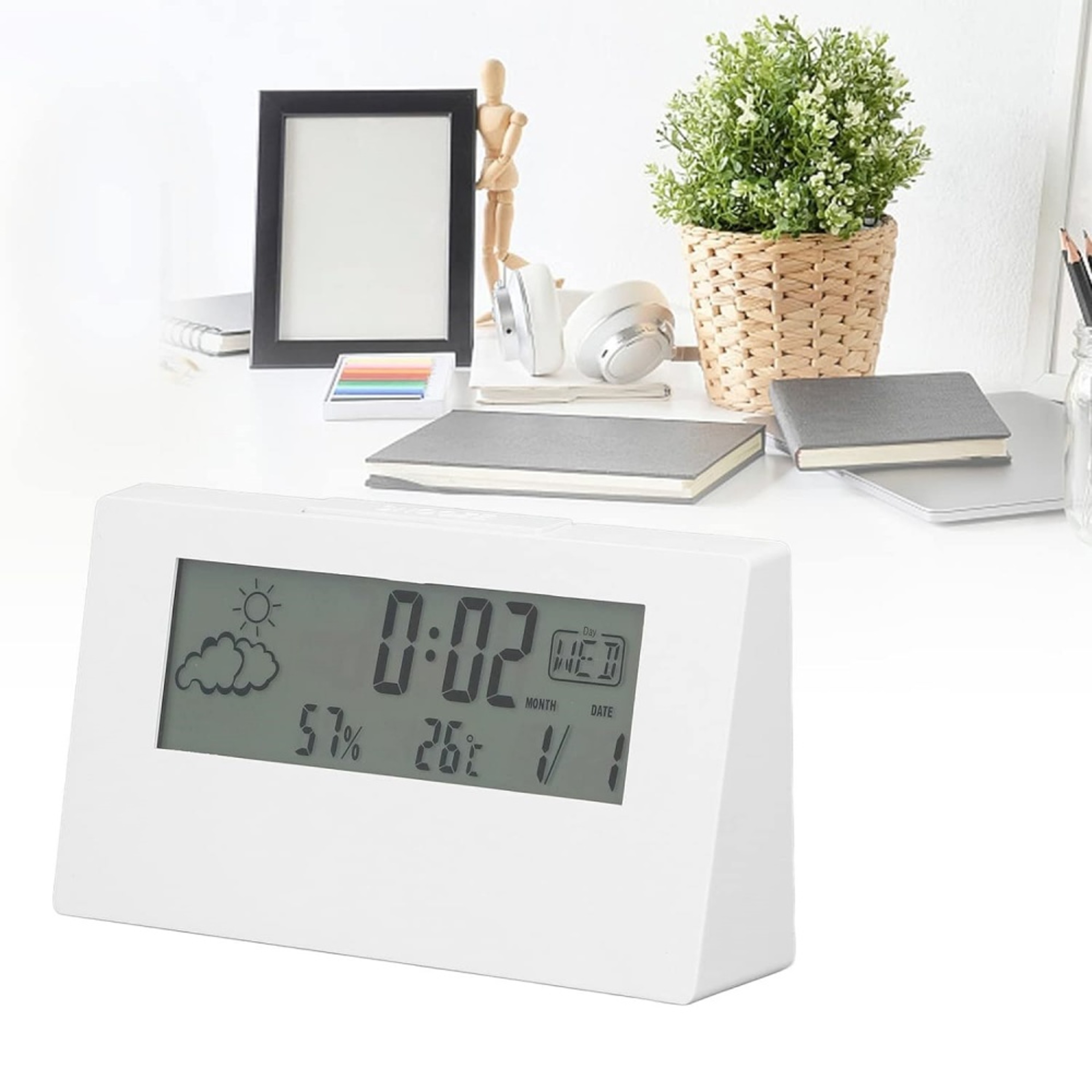 Smart Digital Alarm Clock with LCD Display, Night Light, Temperature & Humidity Monitor for Bedside – view 4