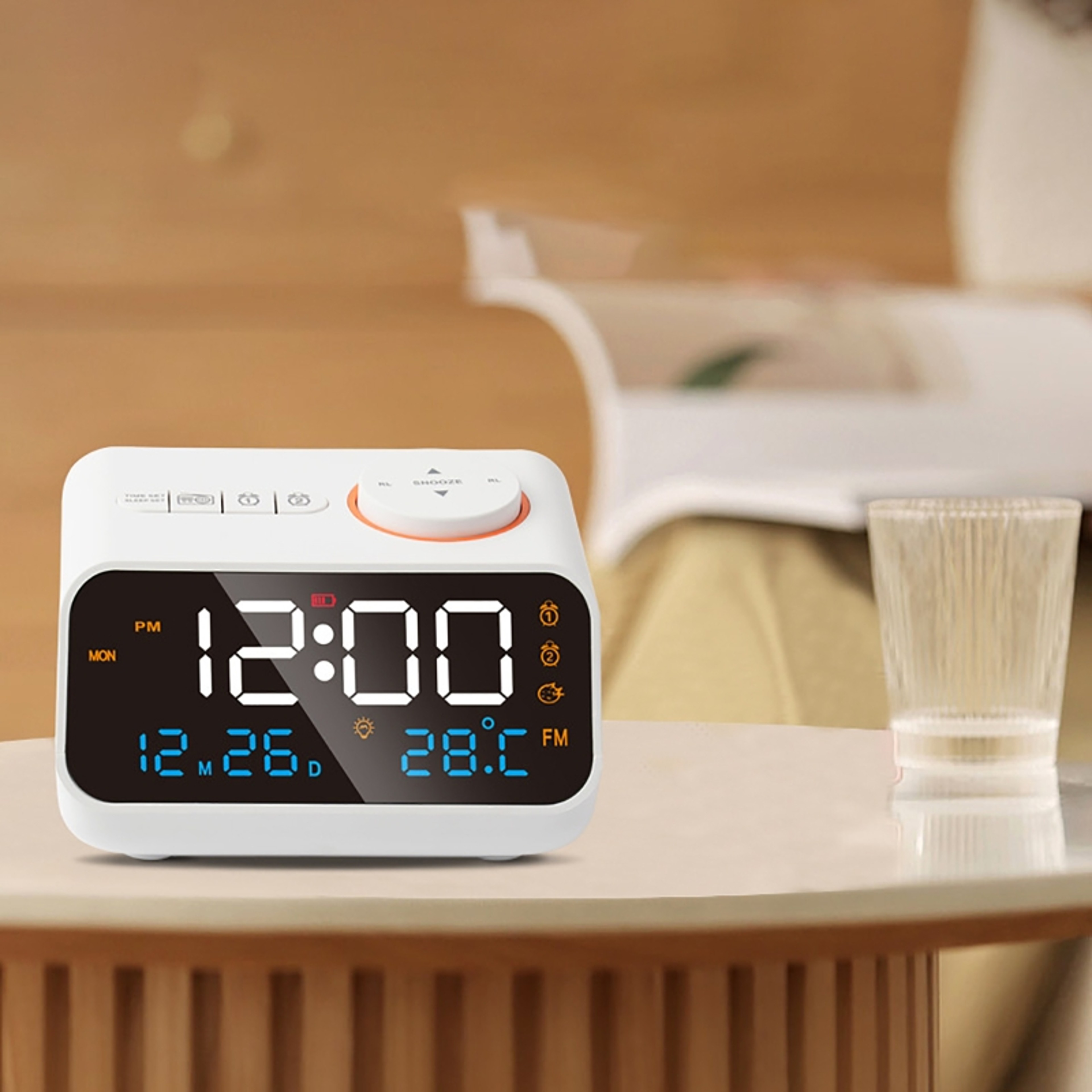 LED Digital Alarm Clock with FM Radio, USB Power, Acoustic Sensor & Modern Bedside Display – view 4