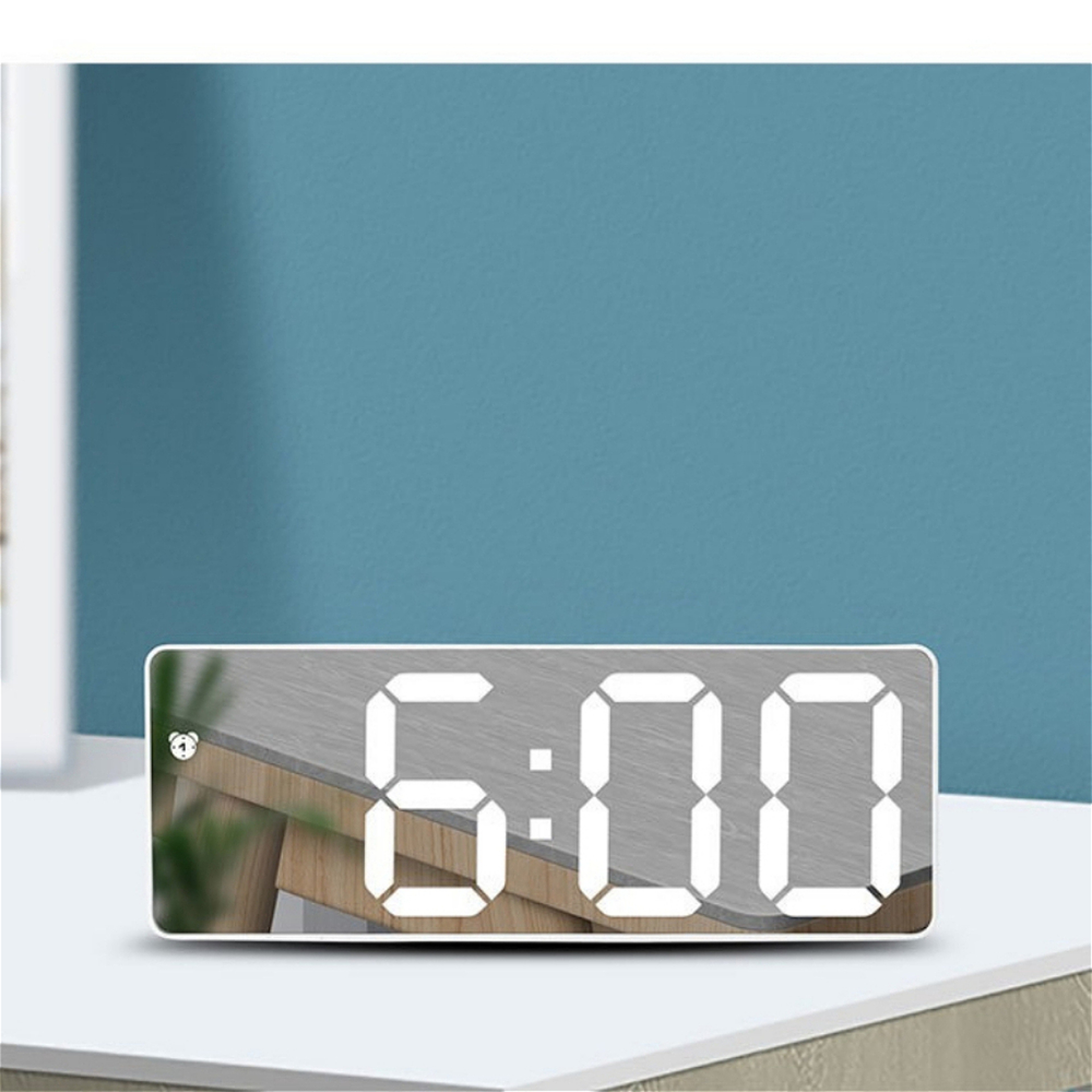 Modern LED Digital Alarm Clock With Mirror Display Temperature Monitor  Snooze For Bedroom 0