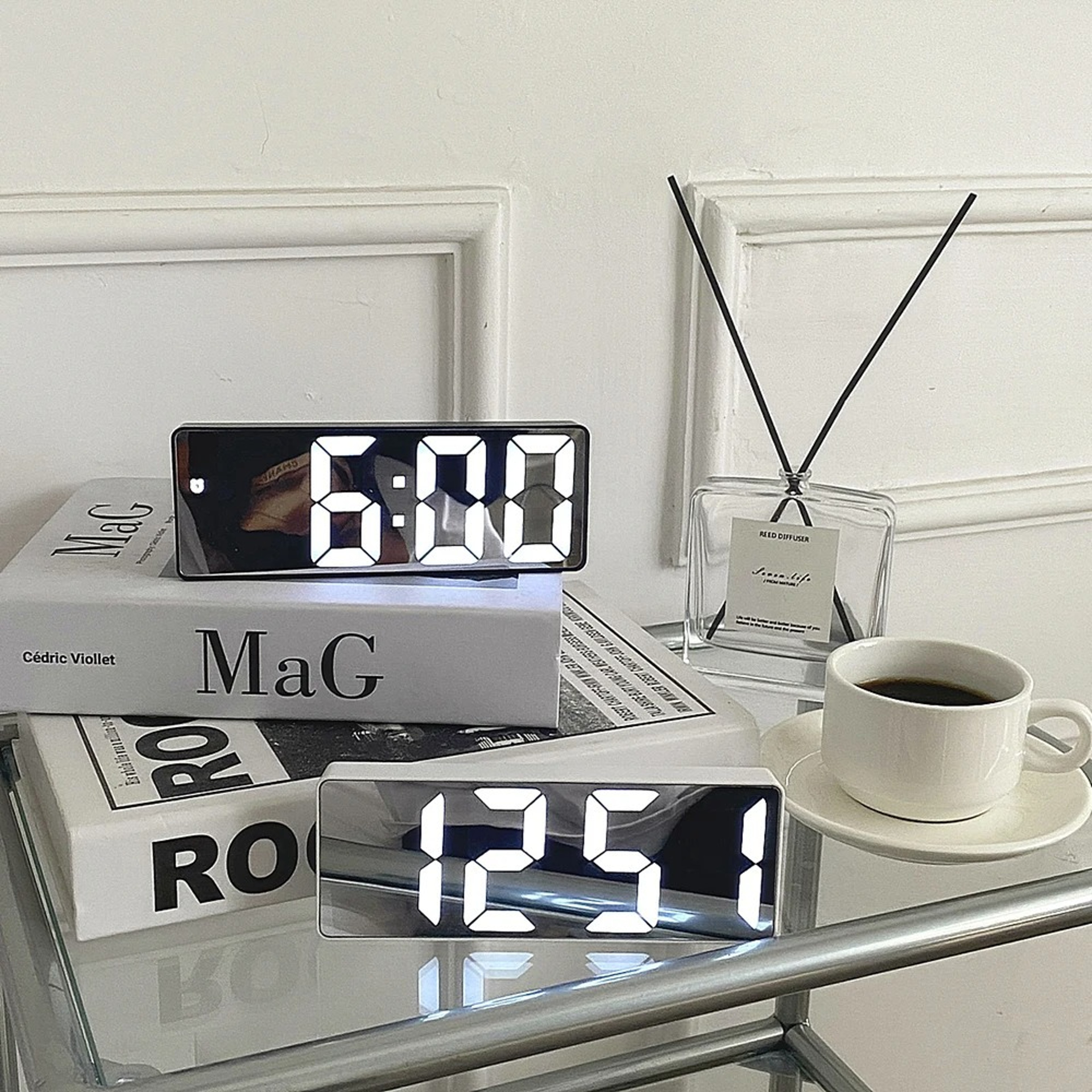 Modern LED Digital Alarm Clock With Mirror Display Temperature Monitor  Snooze For Bedroom 1