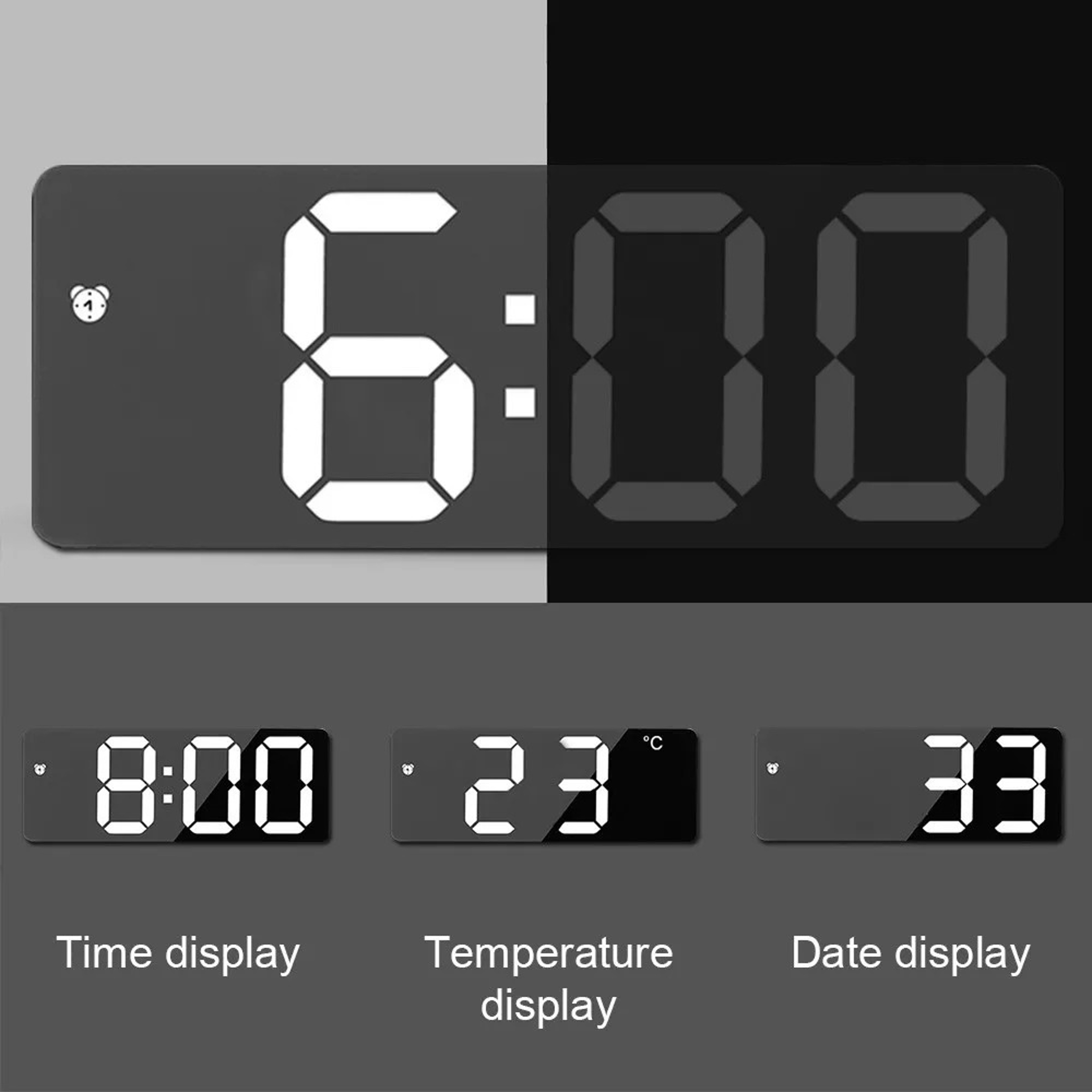 Modern LED Digital Alarm Clock With Mirror Display Temperature Monitor  Snooze For Bedroom 3
