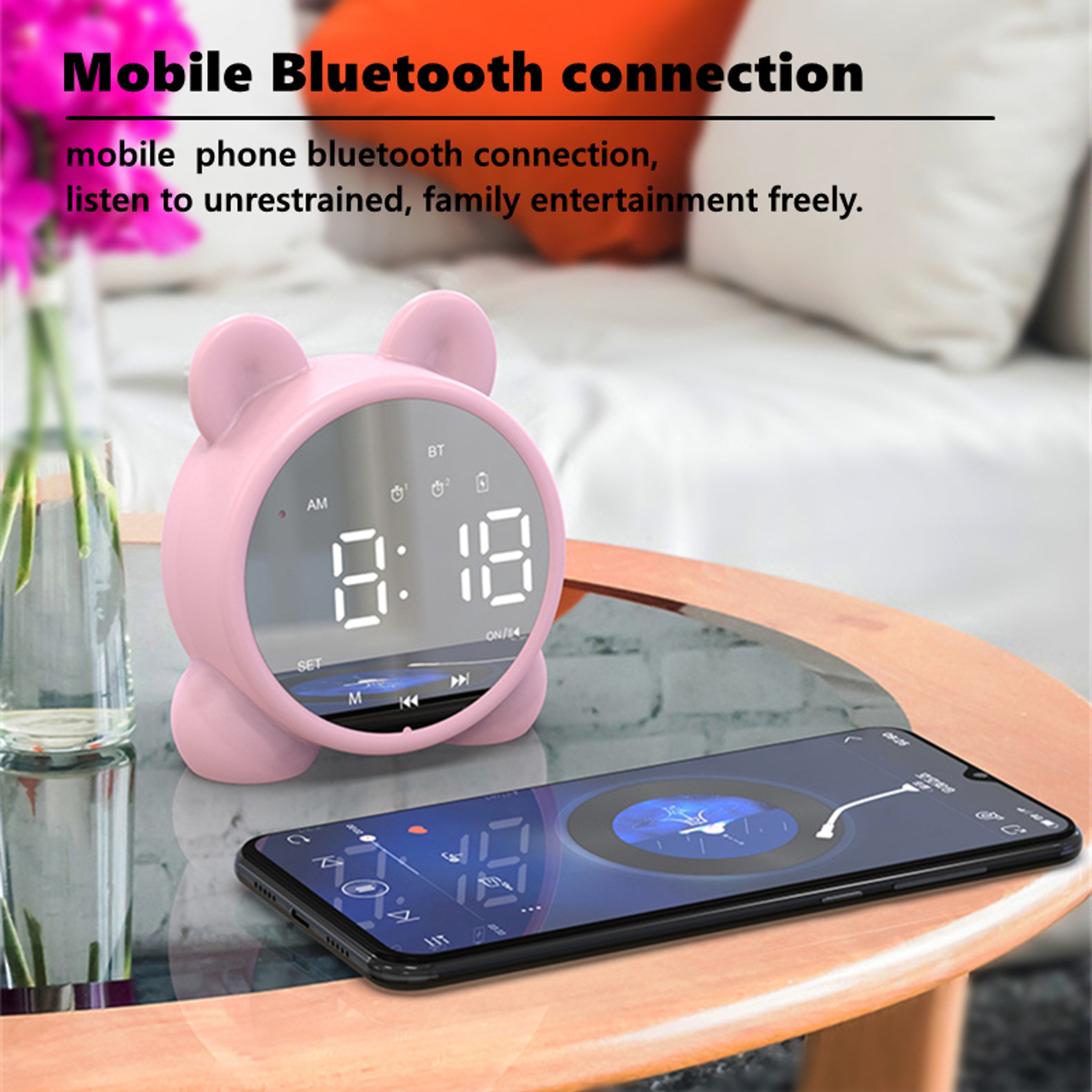 Cute Cat Bluetooth Alarm Clock with Mirror LED Display for Kids Bedroom & Bedside – view 6
