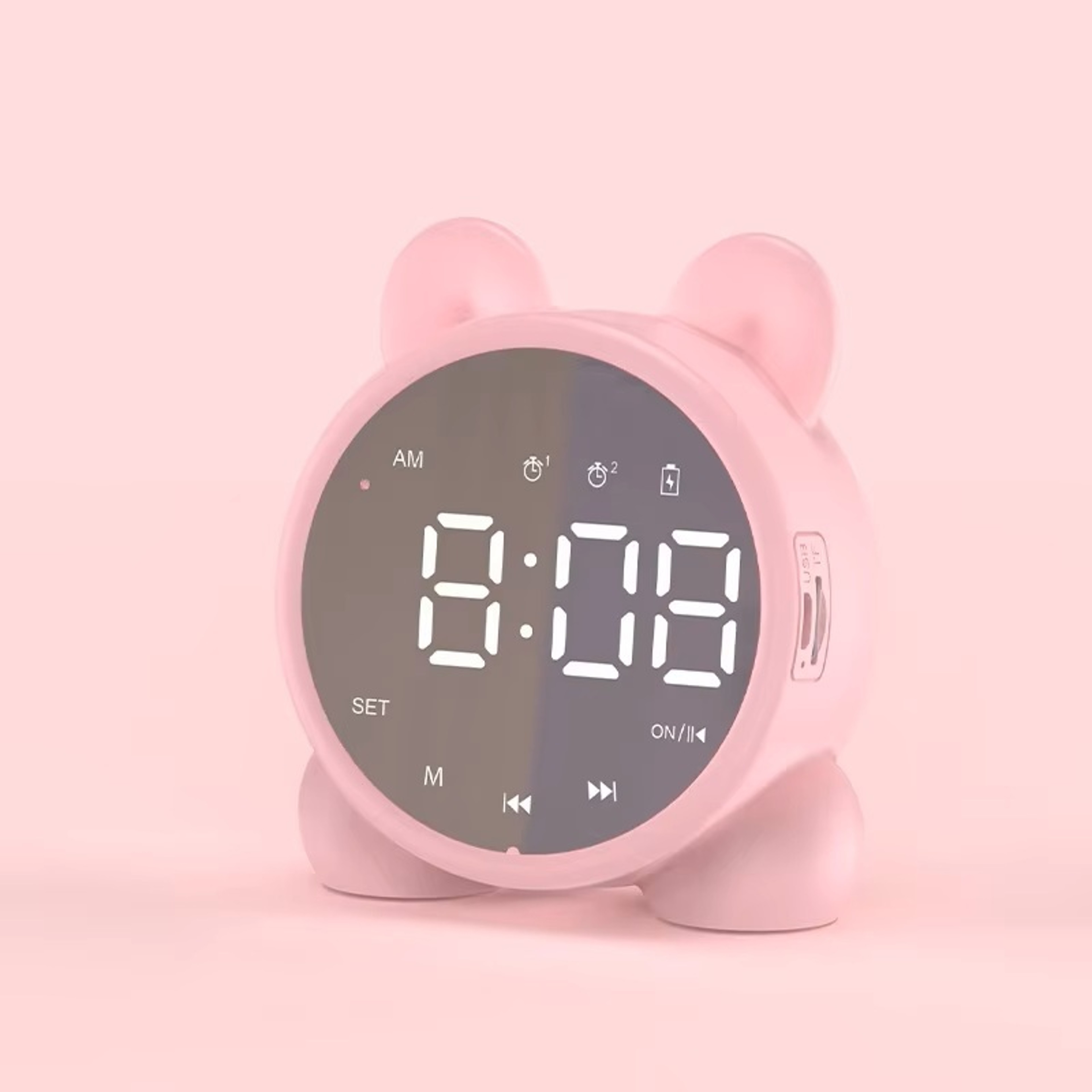 Cute Cat Bluetooth Alarm Clock with Mirror LED Display for Kids Bedroom & Bedside – view 8