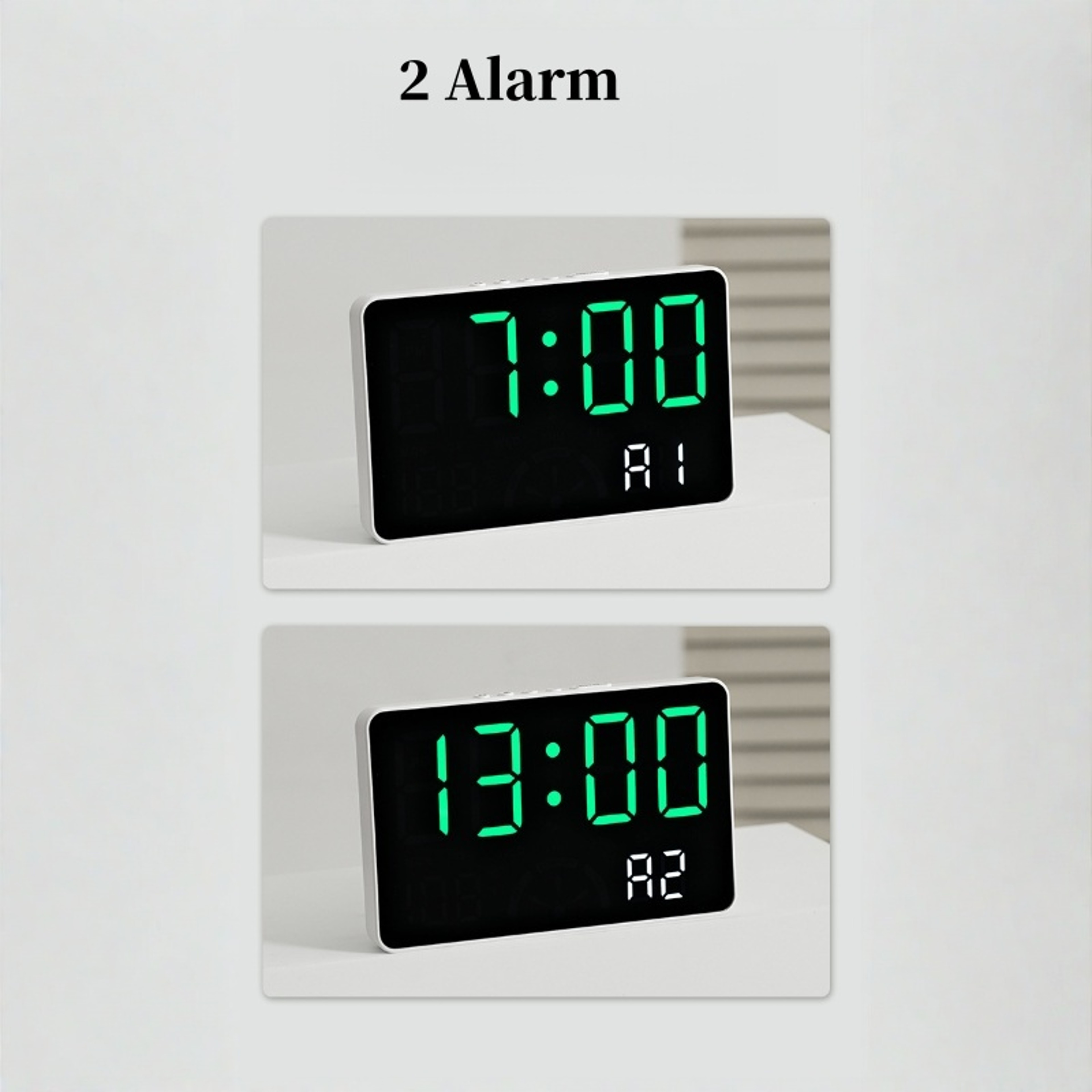 Smart Digital Alarm Clock with Temperature Humidity Display, Dual Alarm, Auto Dimming LED Wall Clock – view 6