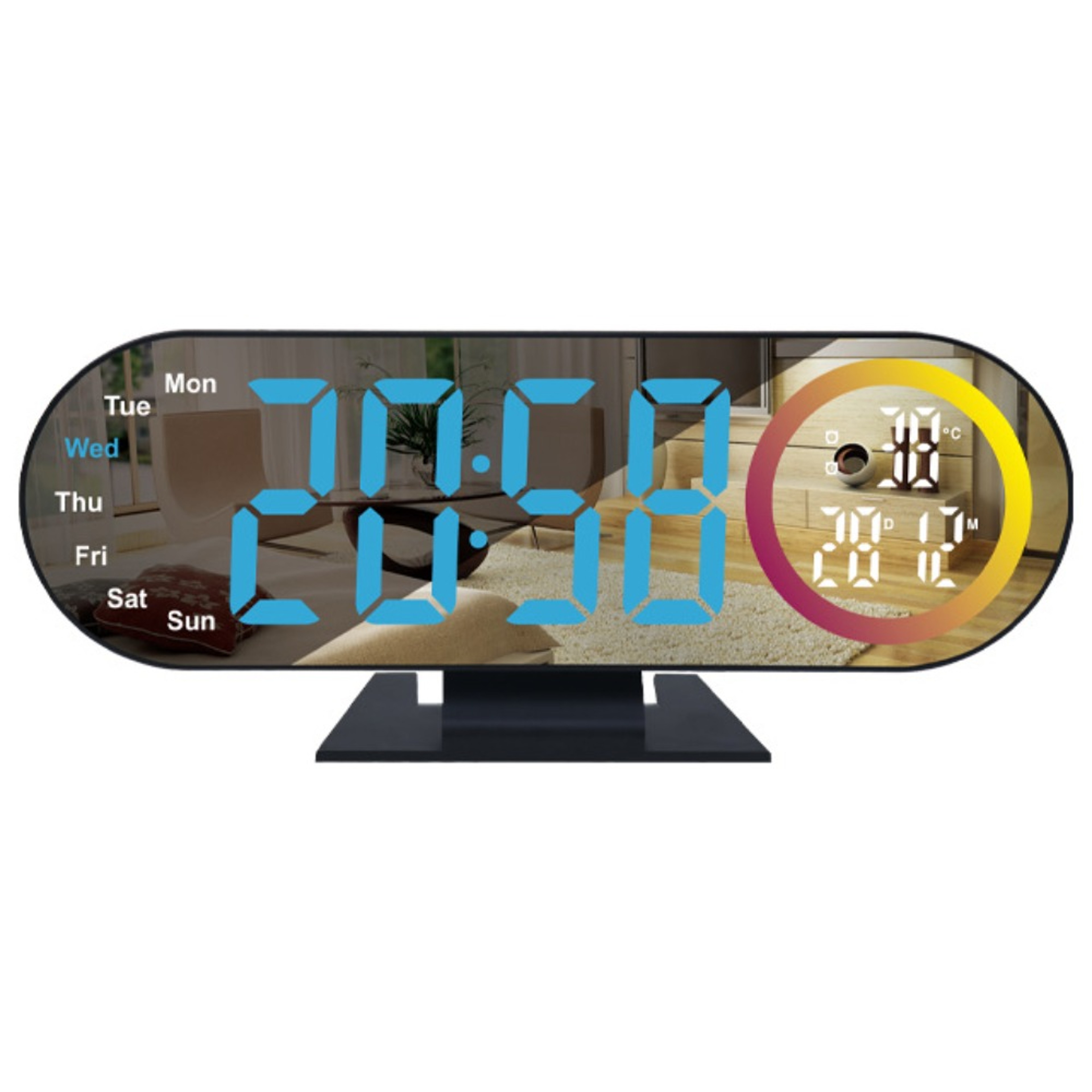 RGB LED Mirror Alarm Clock with Voice Control, Adjustable Brightness & RGB Mood Light Display – view 8
