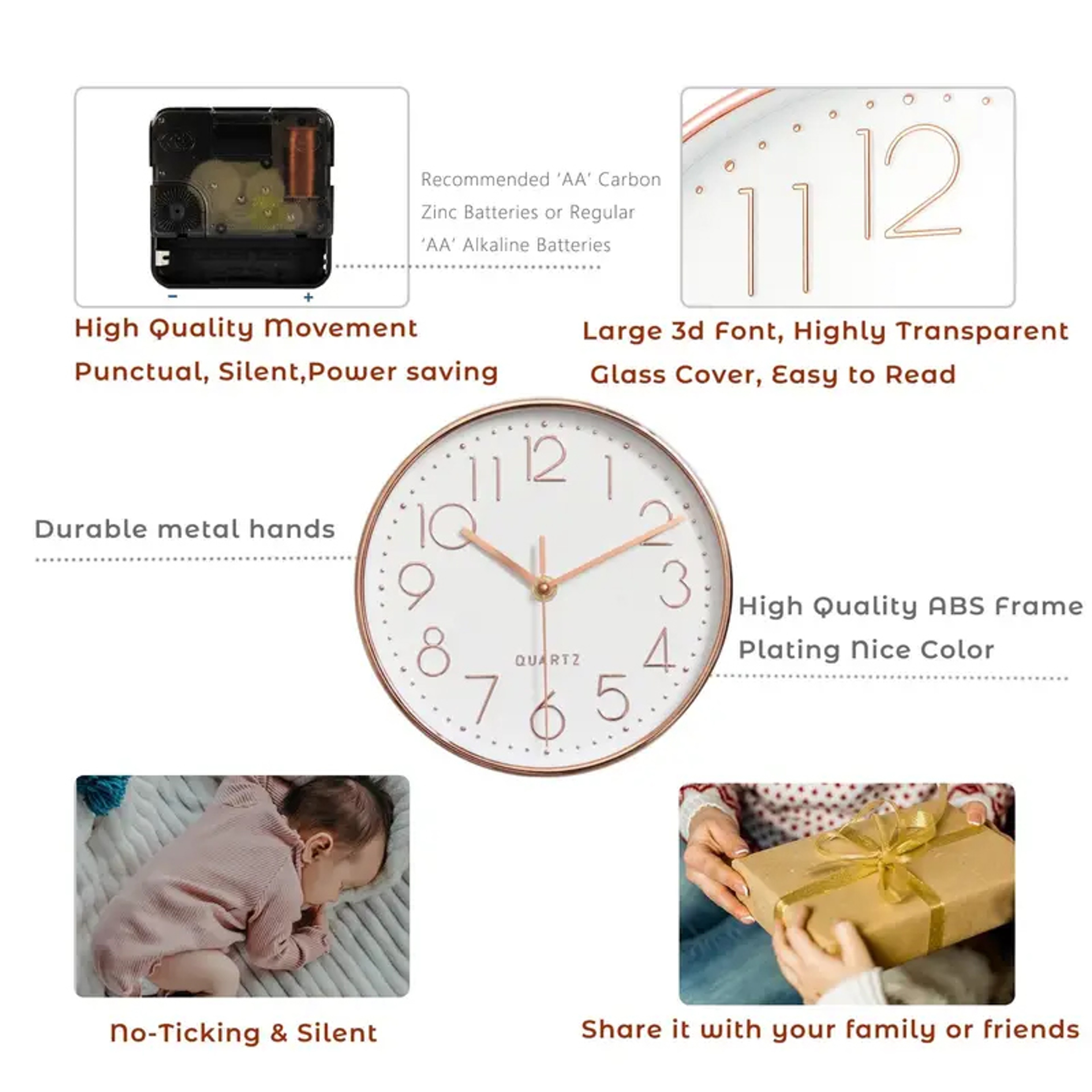 Silent Quartz Wall Clock Inch Modern Minimalist Wall Clock For Living Room Bedroom Office 3