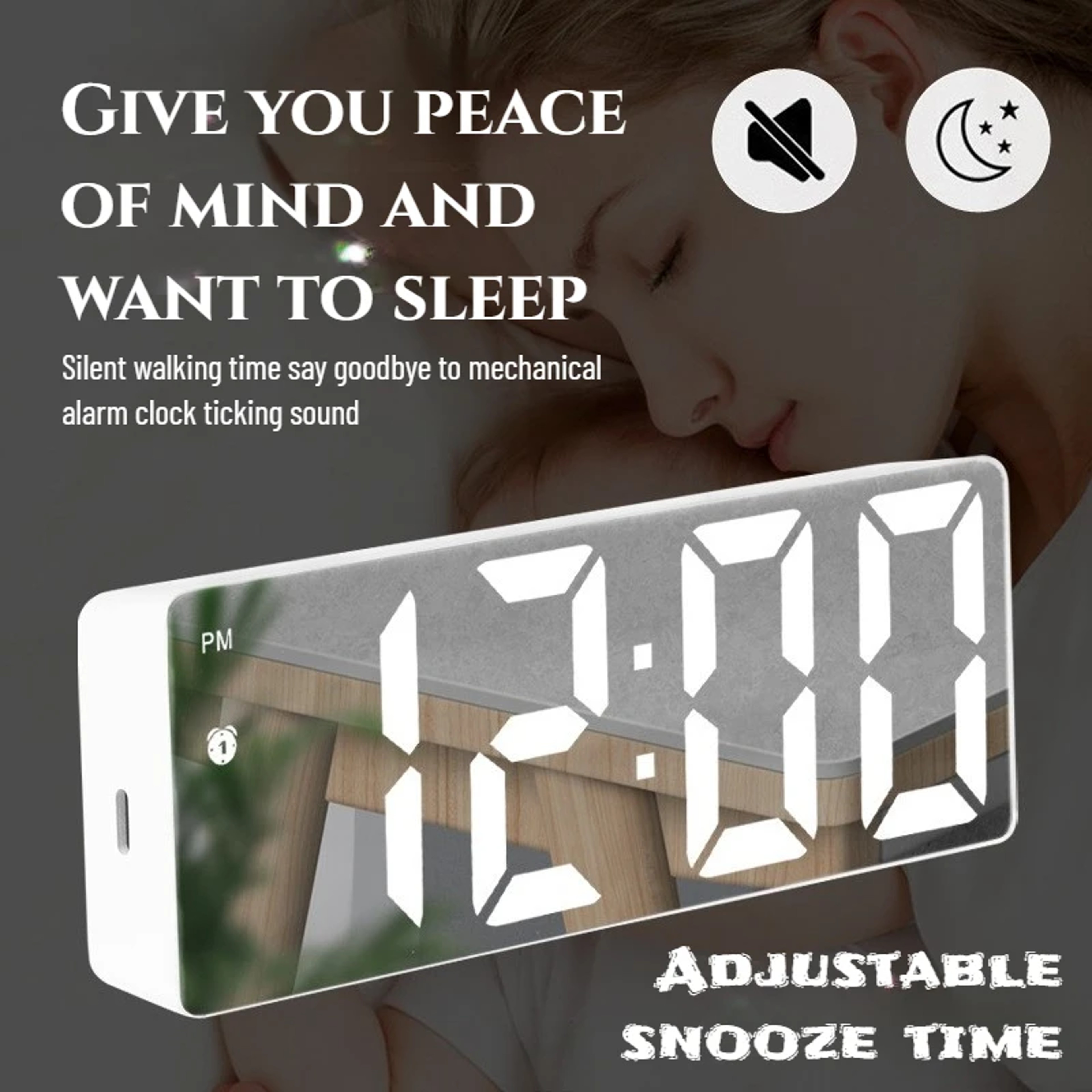 LED Digital Wall Clock With Voice Control Mirror Alarm Clock  Adjustable Brightness 2