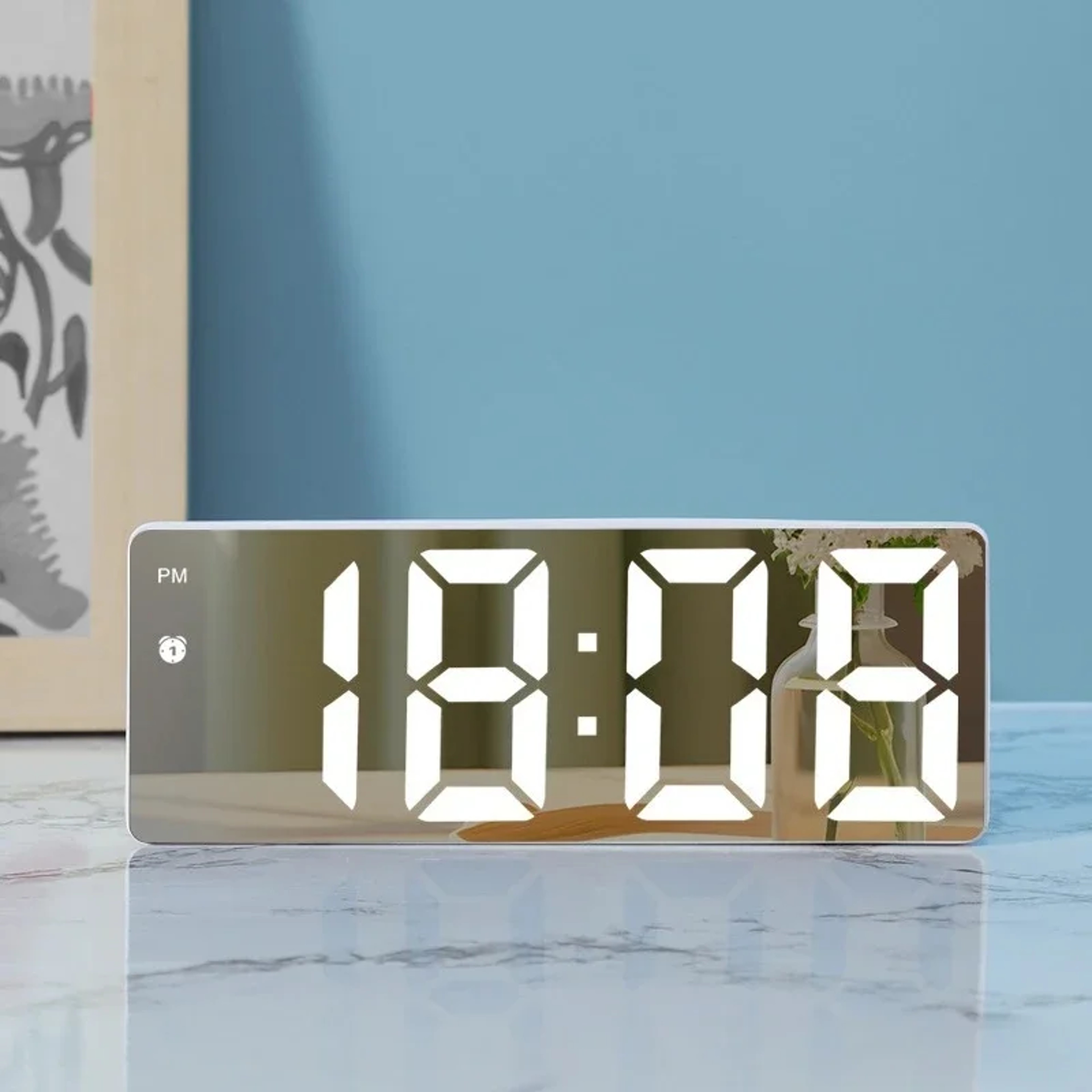 LED Digital Wall Clock With Voice Control Mirror Alarm Clock  Adjustable Brightness 3