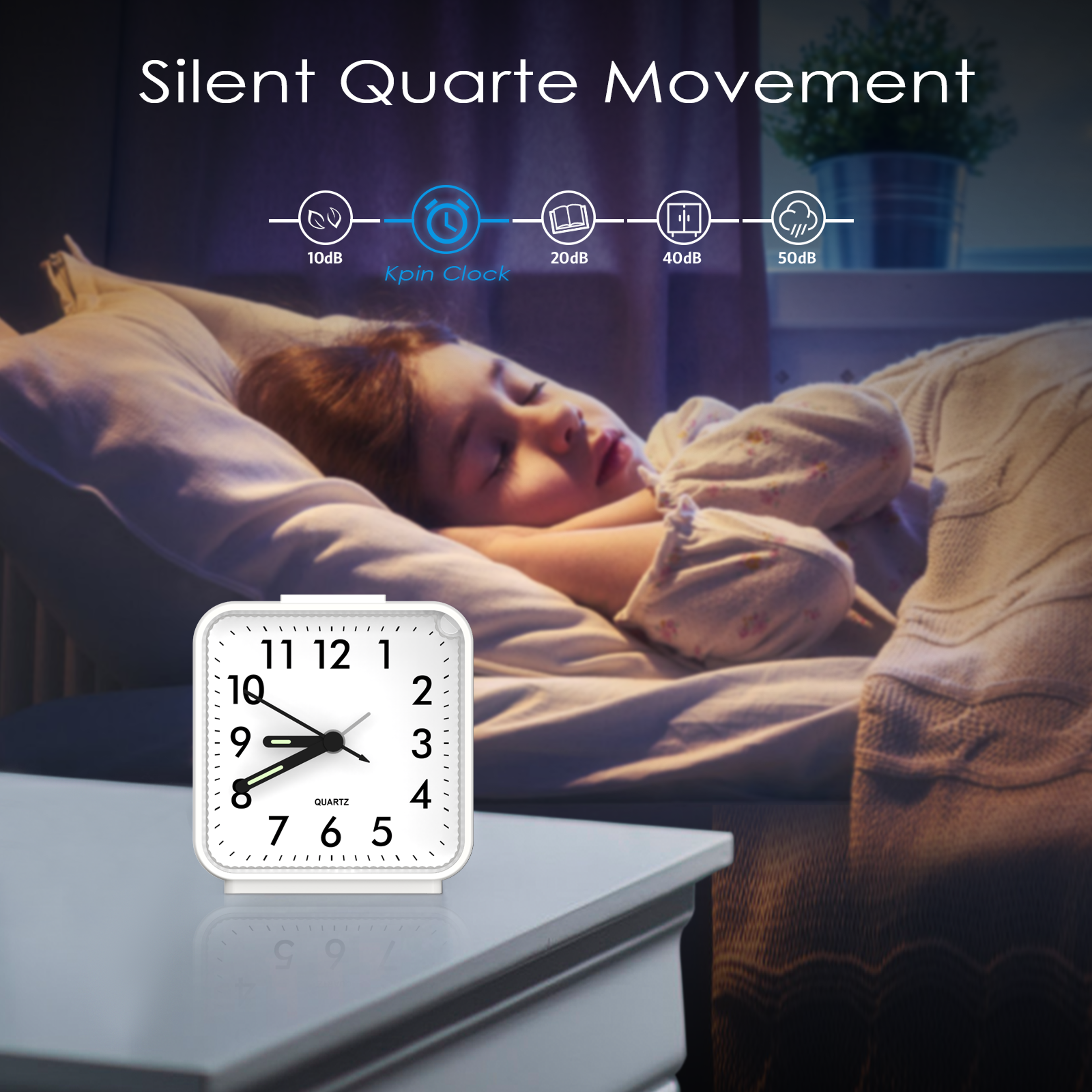 ORIA Analog Alarm Clock Silent Bedside Travel Clock with Snooze & Night Light – view 5
