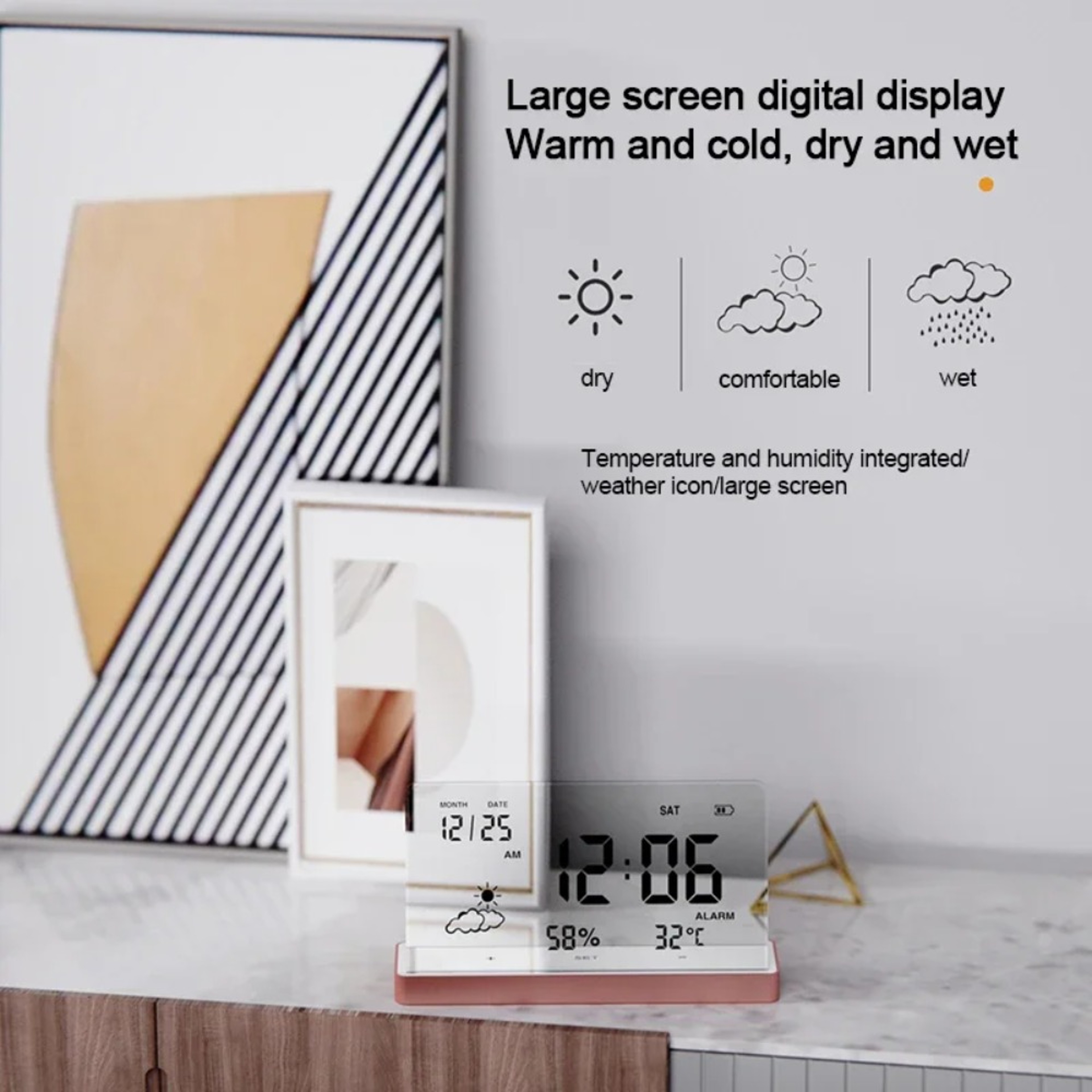 Transparent Digital Alarm Clock with Temperature, Humidity & Date Display for Desk and Bedside – view 3