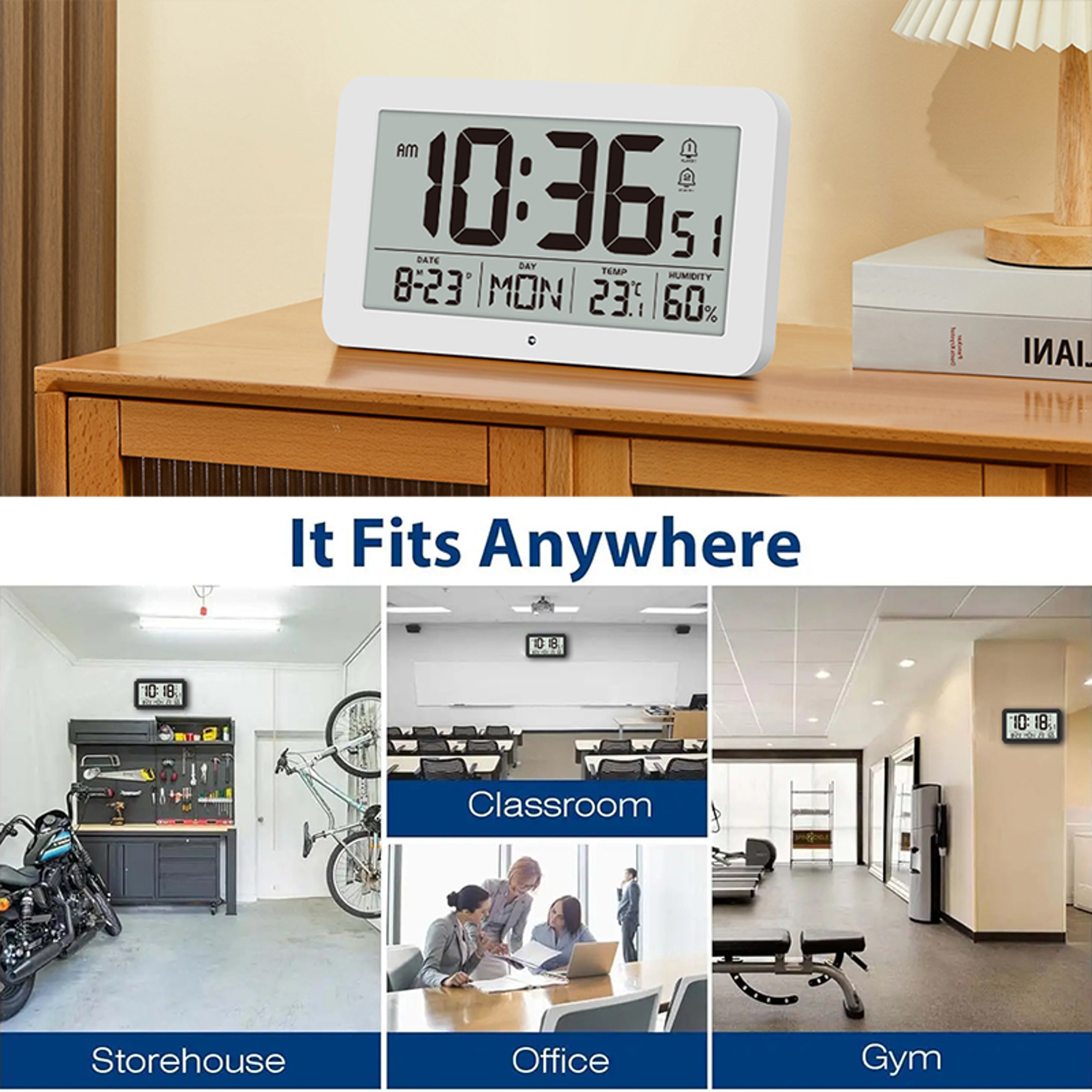 Digital Wall Clock with Temperature, Humidity & Calendar LCD Alarm Clock for Home & Office – view 4