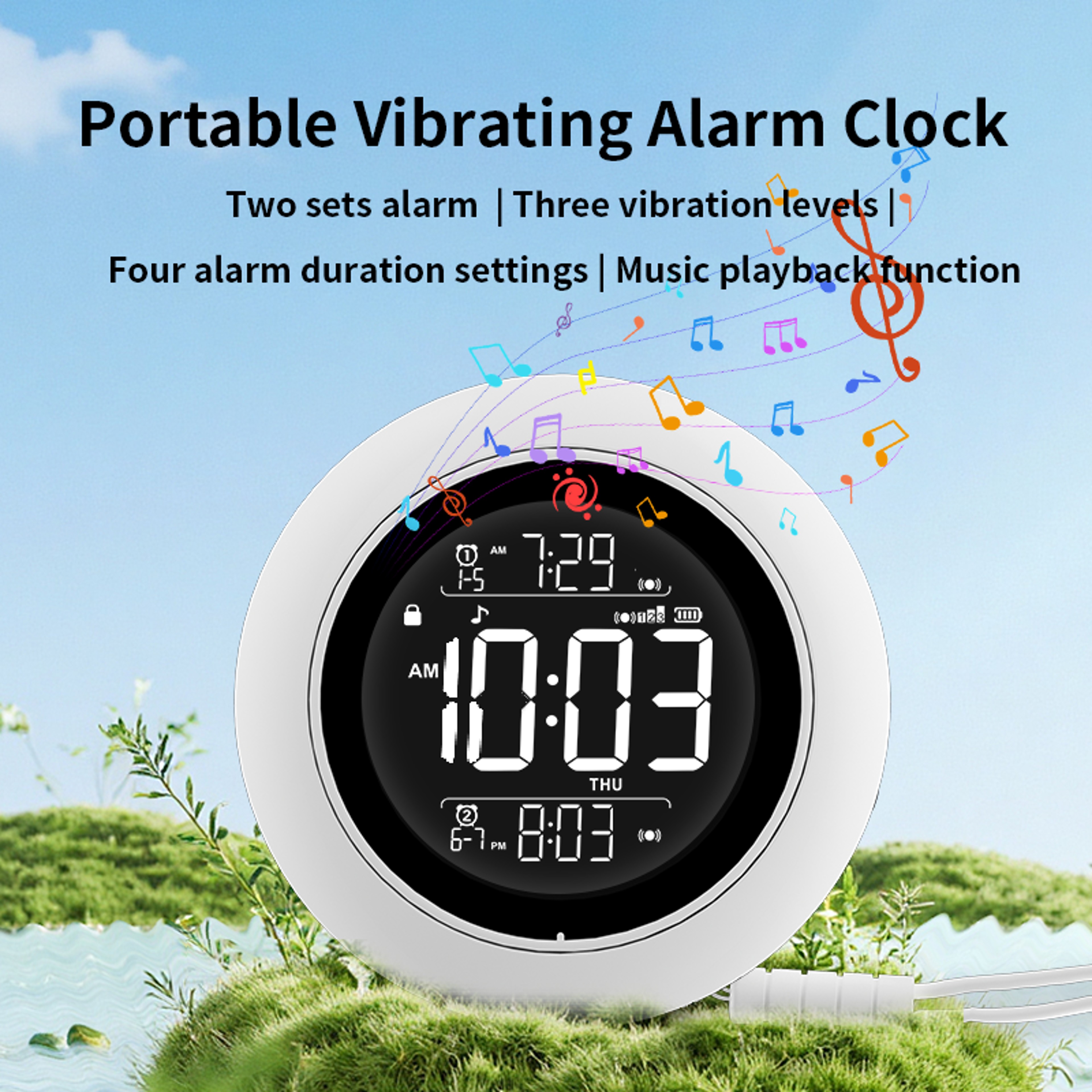 Portable Vibrating Alarm Clock with Snooze Function and 4 Alarm Modes for Bedroom & Travel – view 1