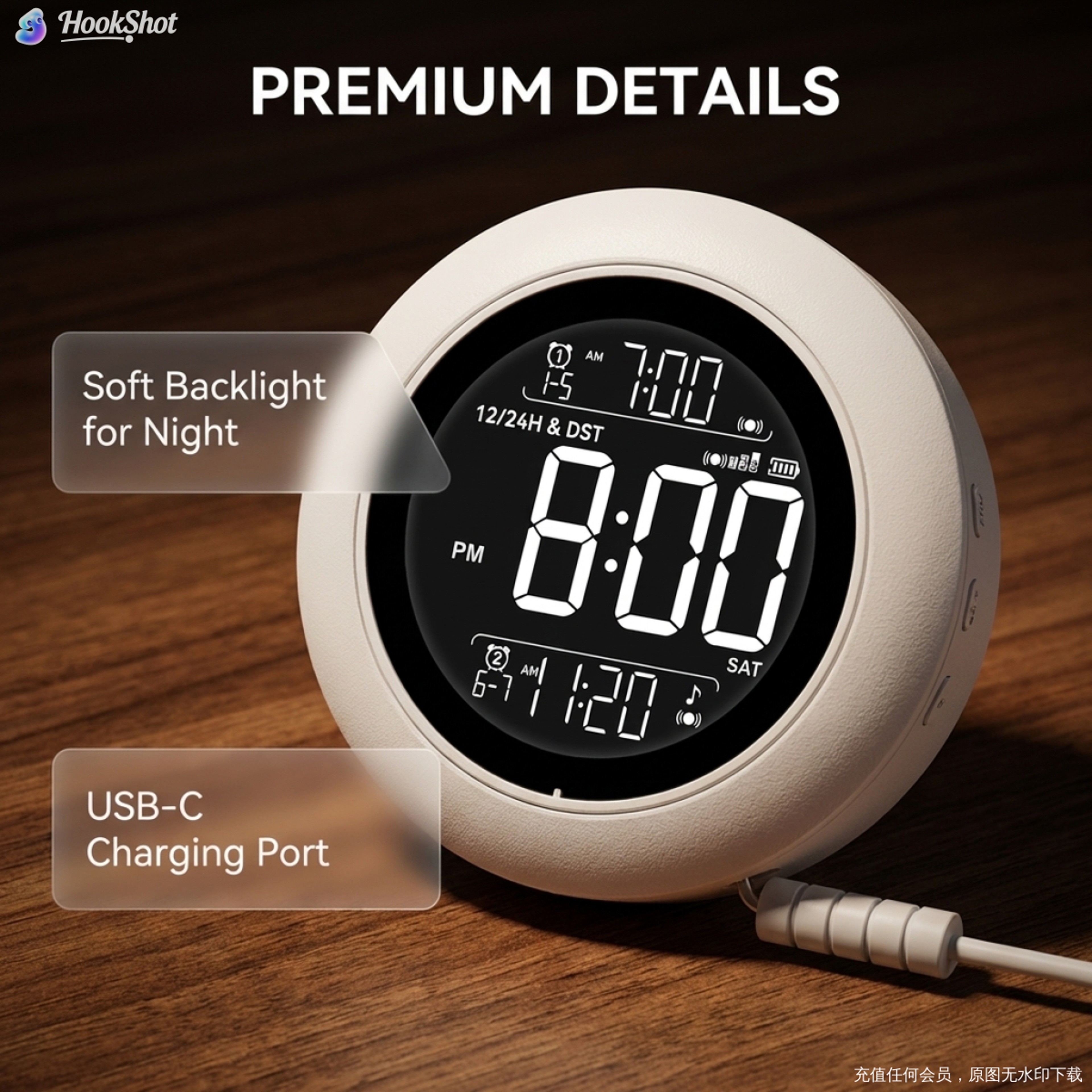 Portable Vibrating Alarm Clock with Snooze Function and 4 Alarm Modes for Bedroom & Travel – view 5