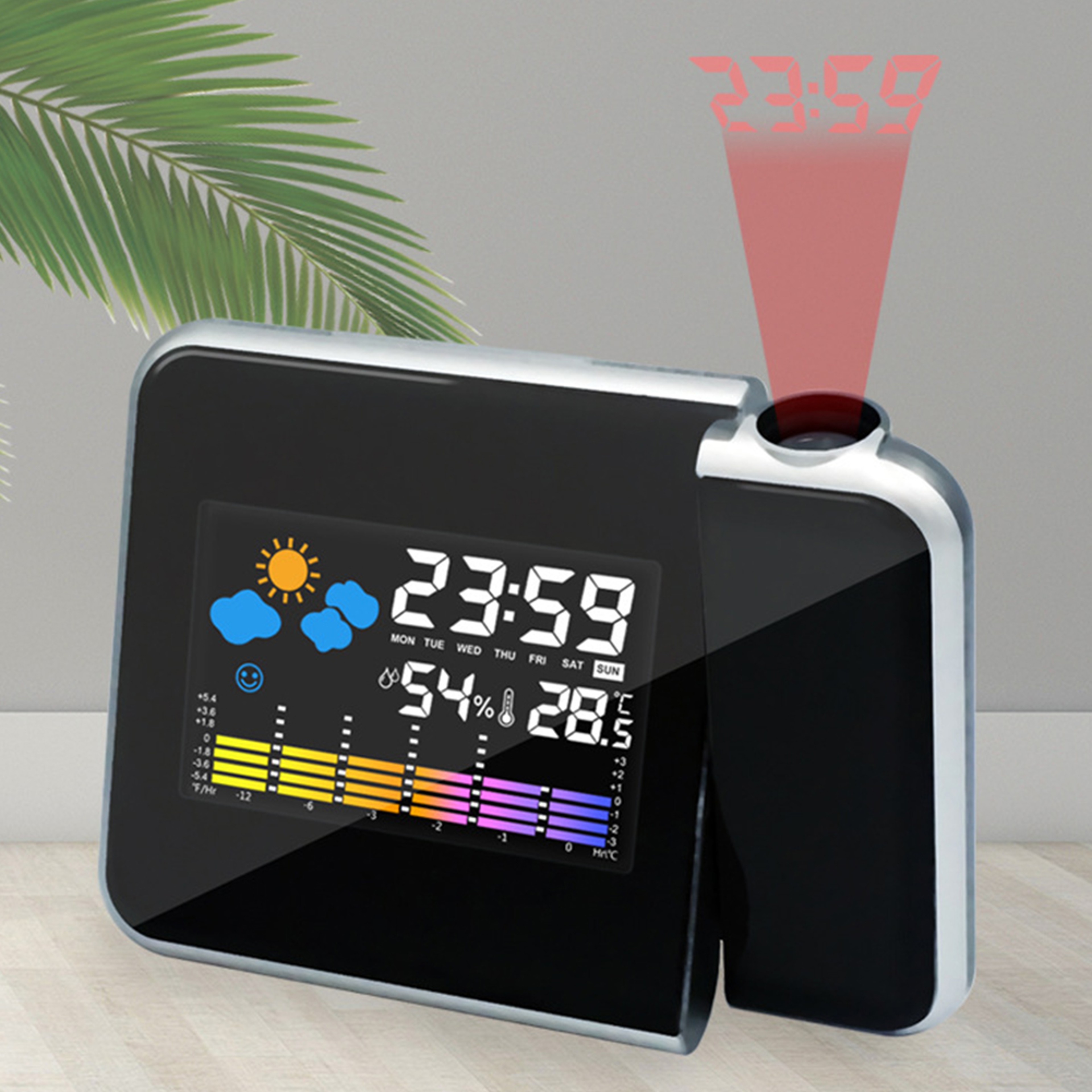 Projection Alarm Clock with LED Display, Temperature & Humidity Monitor, Adjustable Ceiling Projector – view 1
