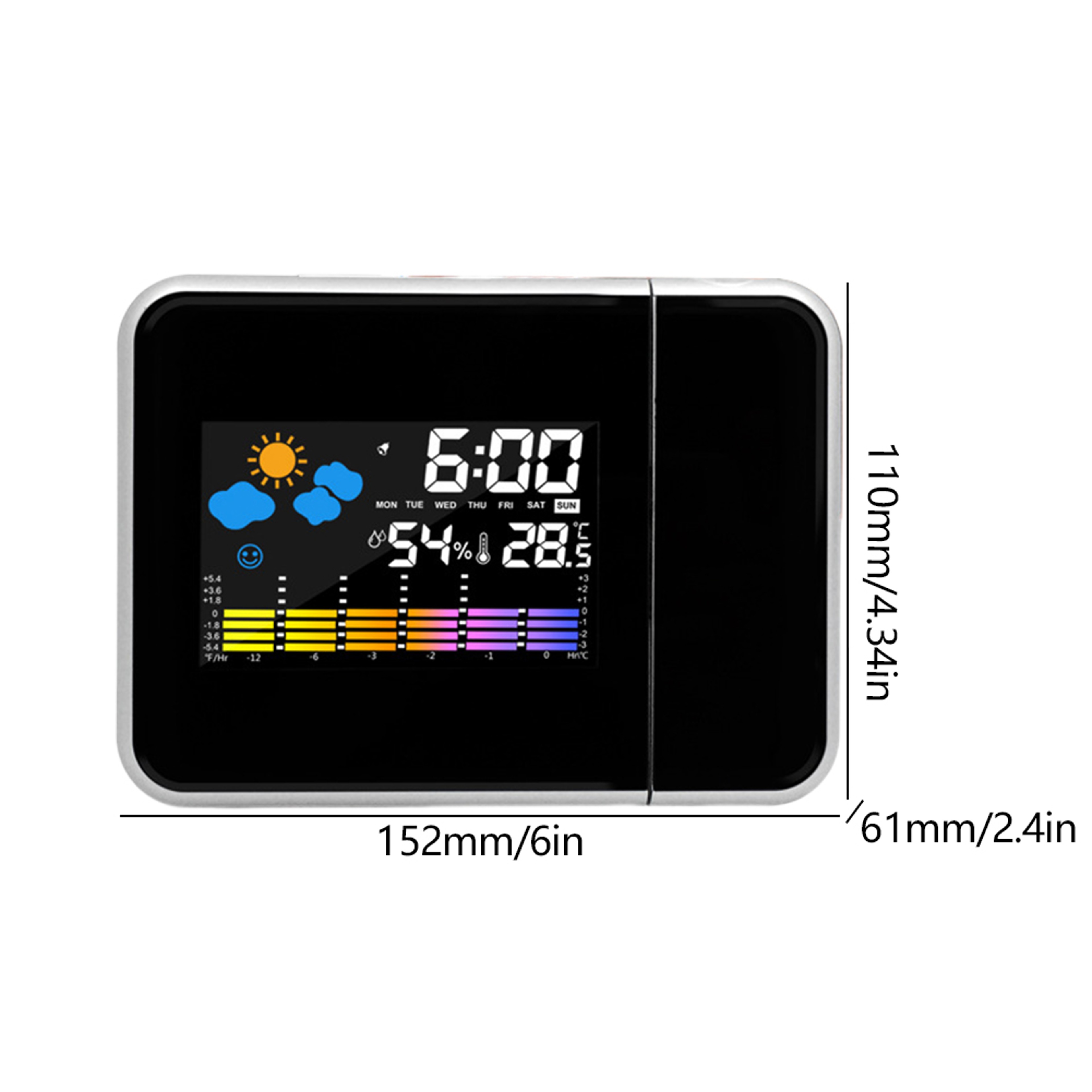 Projection Alarm Clock with LED Display, Temperature & Humidity Monitor, Adjustable Ceiling Projector – view 6