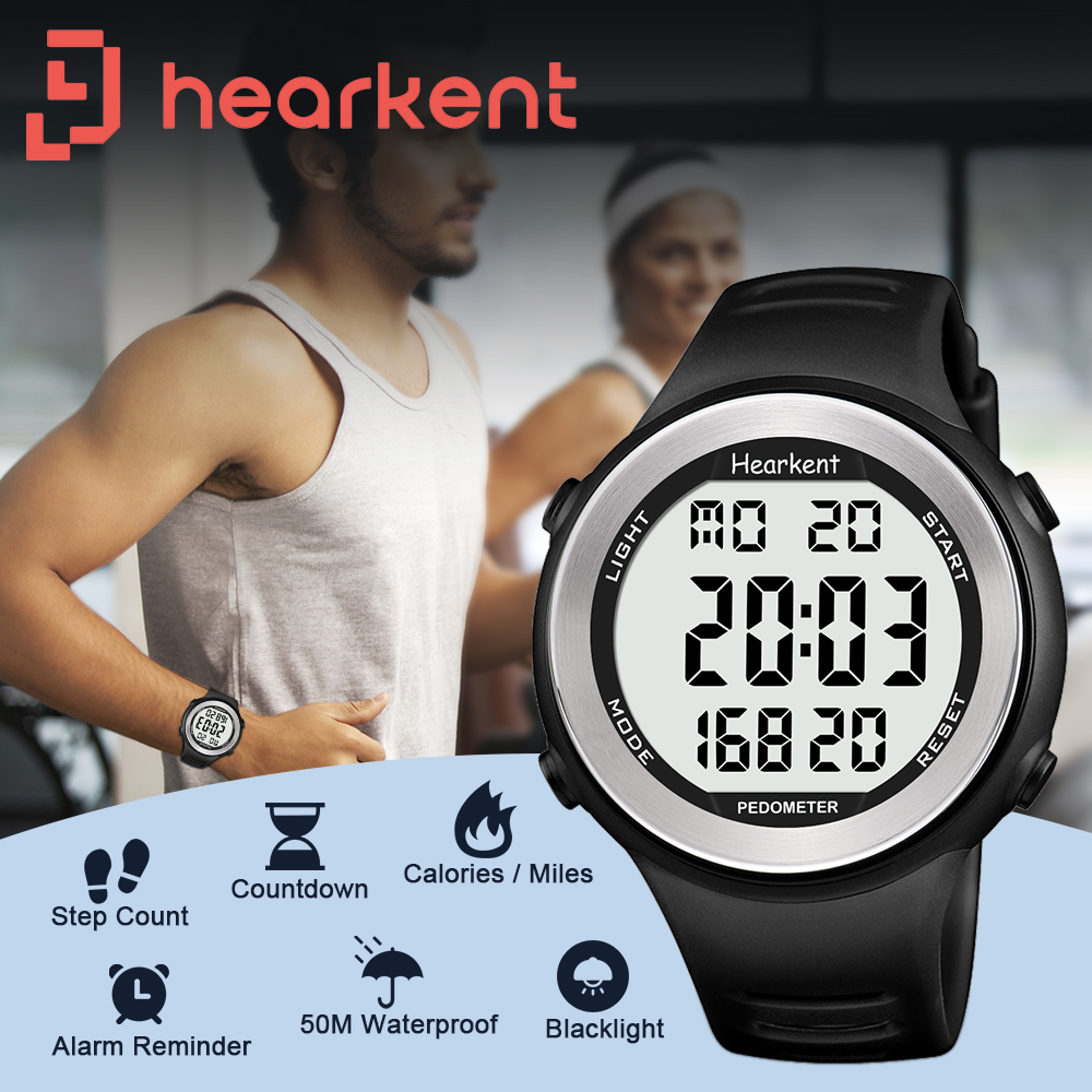 Hearkent Pedometer Watch Waterproof Step Counter Watch with Calorie Tracker & EL Backlight – view 1