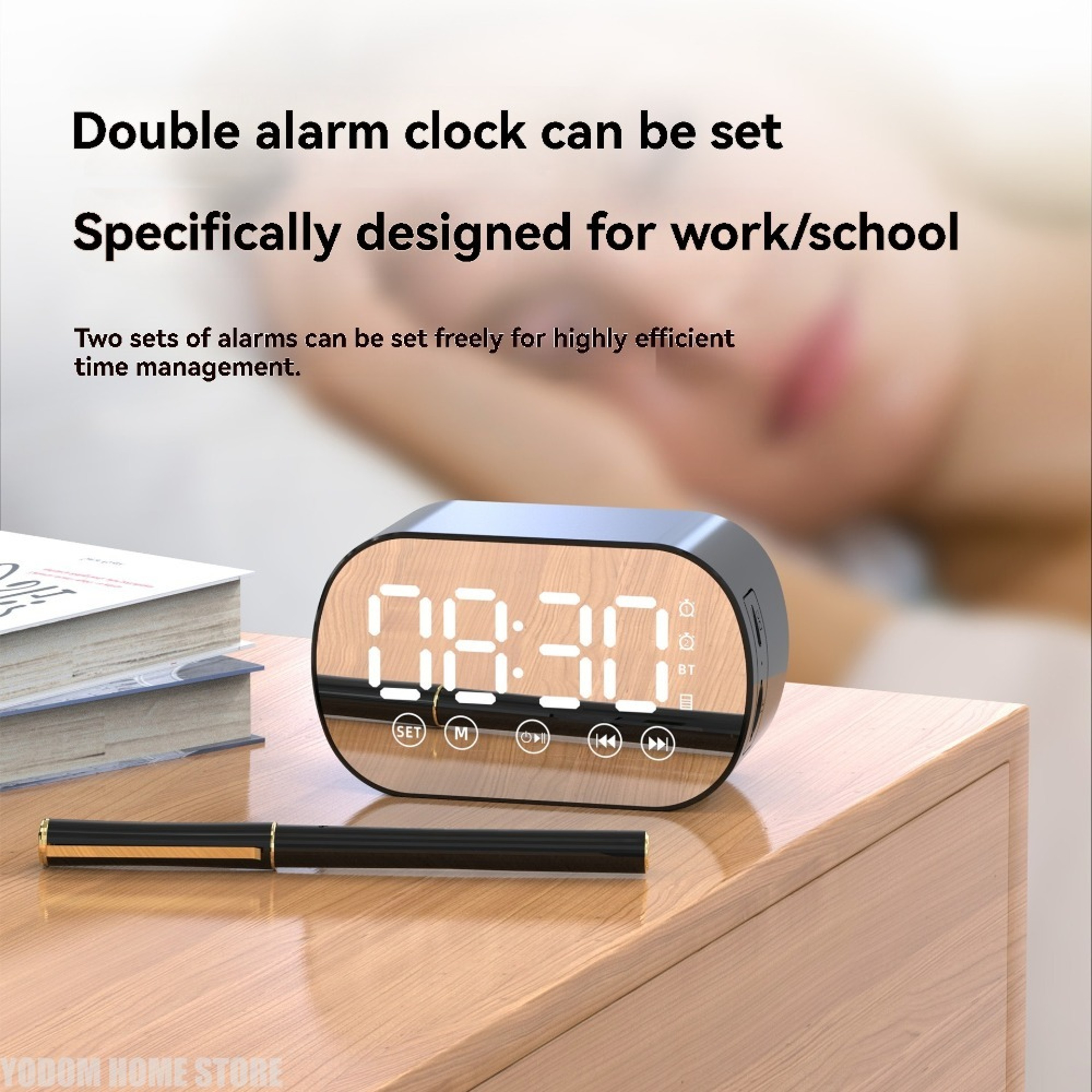 Rechargeable Bluetooth Alarm Clock with HD Mirror Display, LED Digital Clock & Bluetooth Speaker – view 6