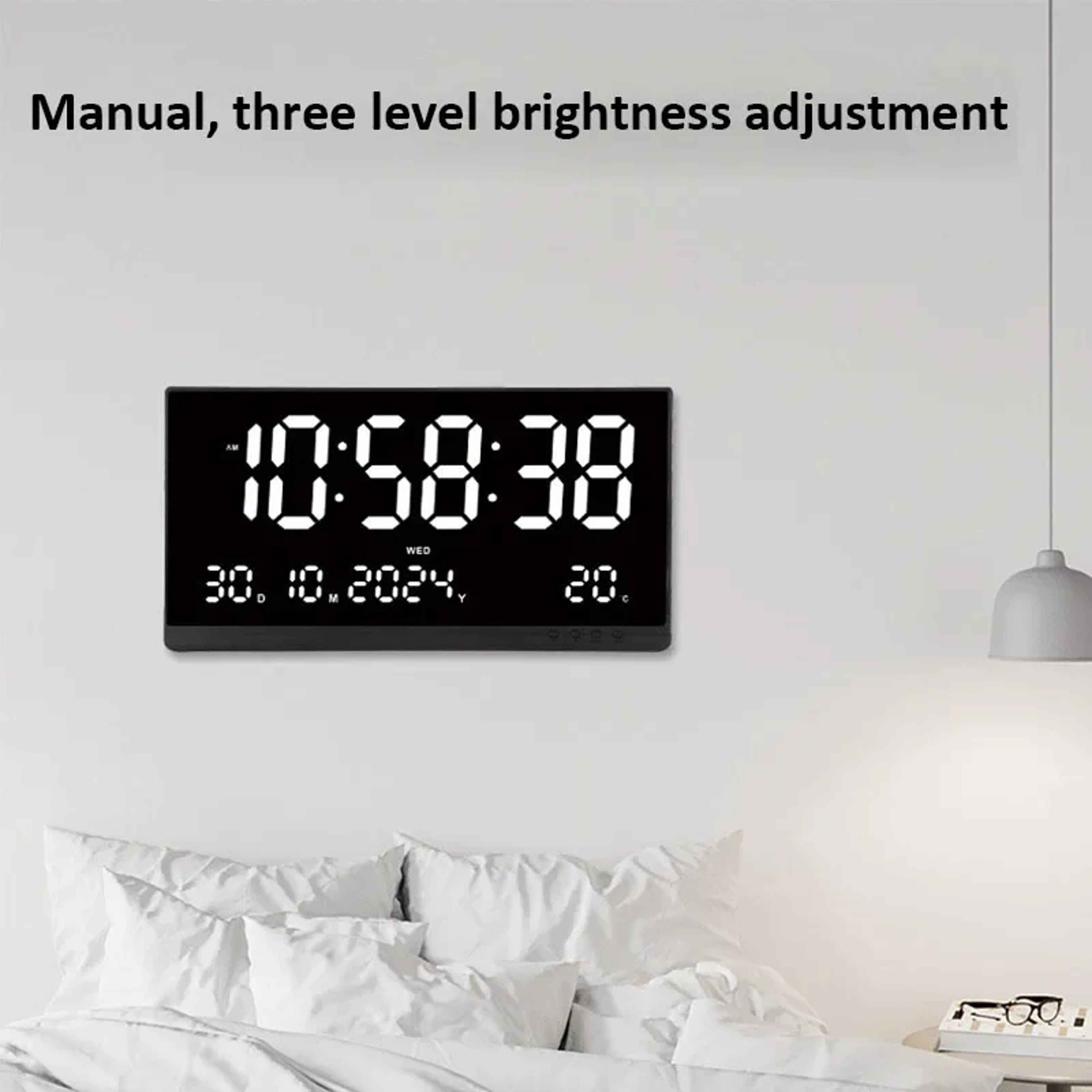 Large Digital Wall Clock With LED Display Calendar Temperature  USB Power 4