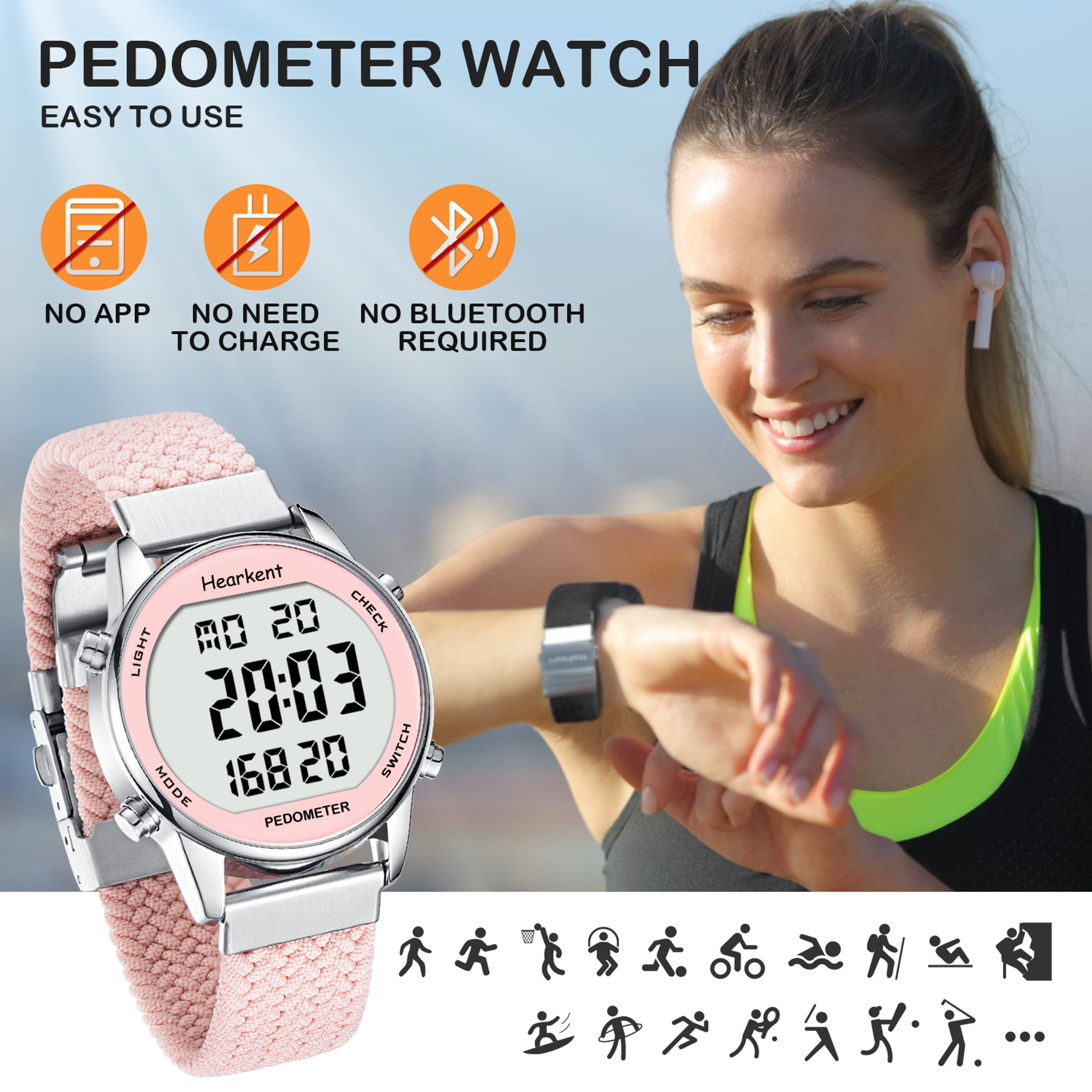 Hearkent Pedometer Watch Digital Step Counter Watch With Calorie  Mileage Tracker For Walking 1
