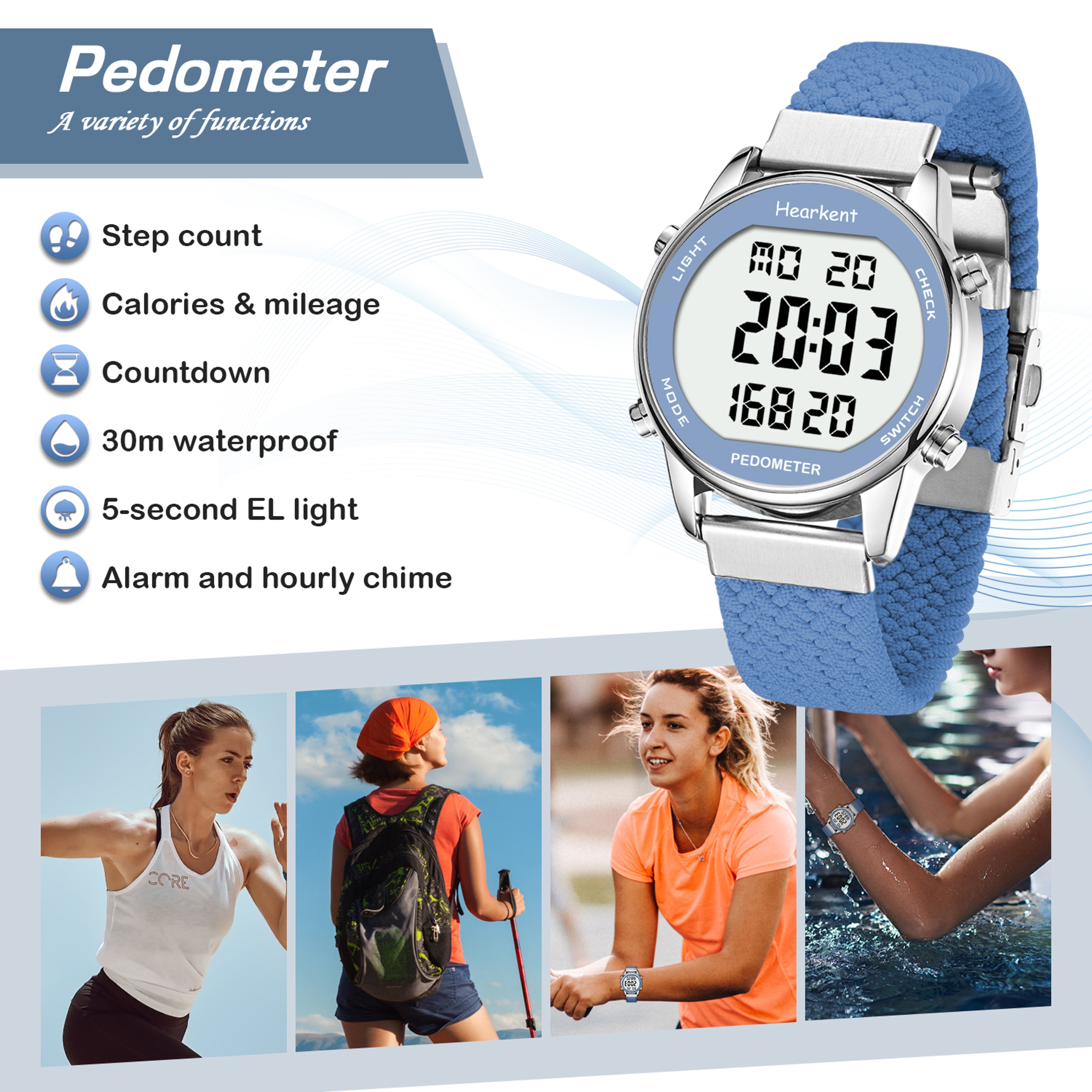 Hearkent Pedometer Watch Digital Step Counter Watch With Calorie  Mileage Tracker For Walking 2