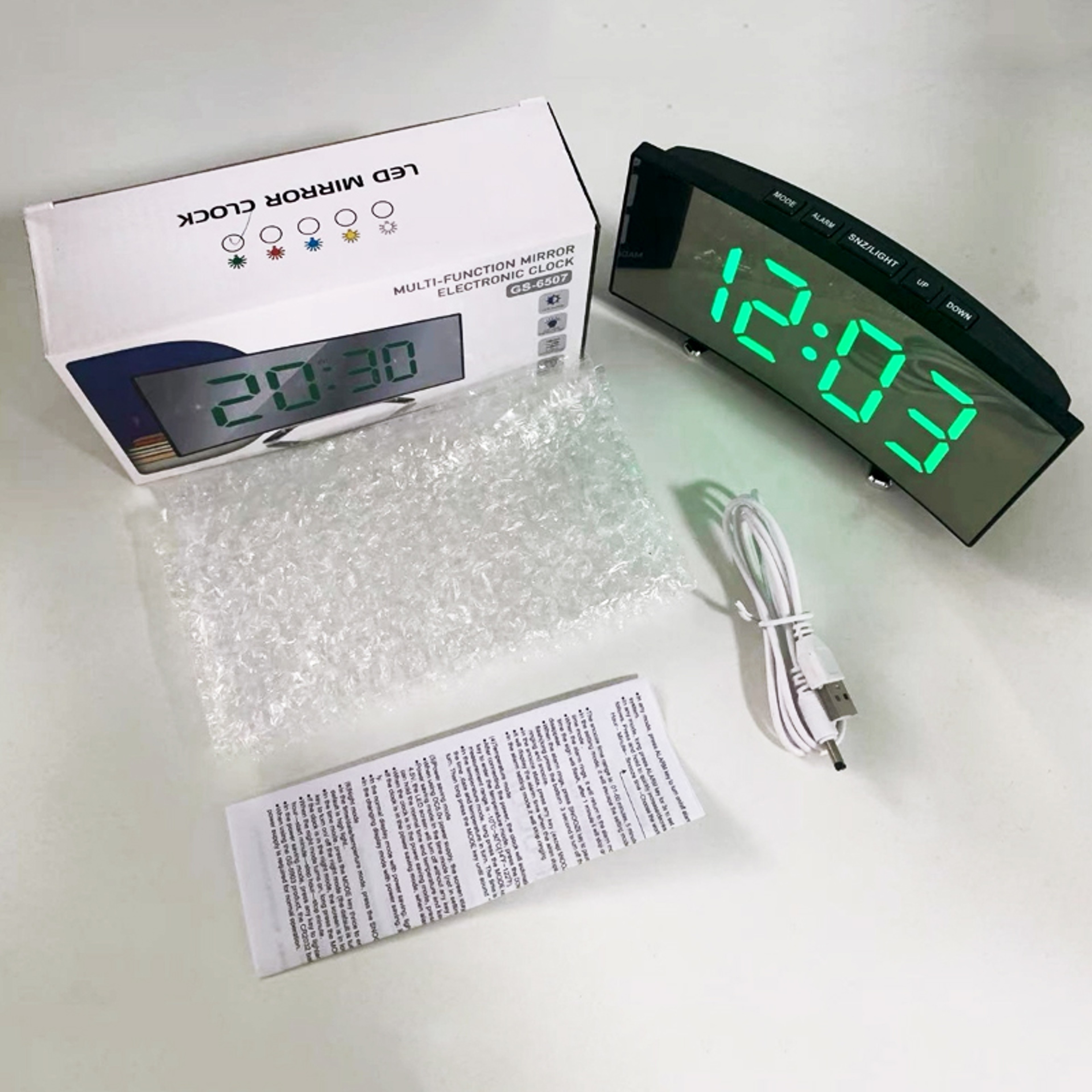 Curved LED Mirror Alarm Clock with Large Display, USB & Battery Powered Digital Bedside Clock – view 2