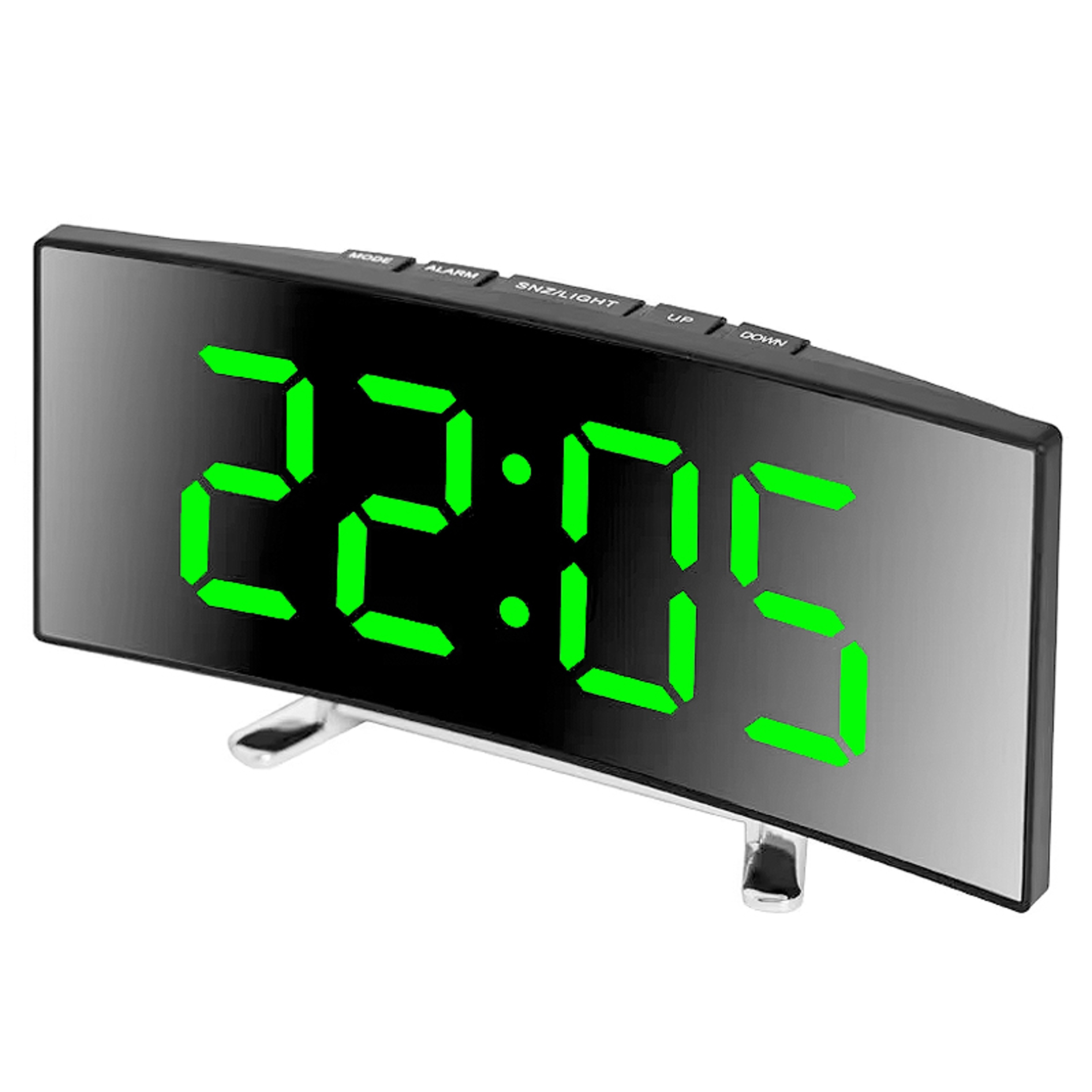 Curved LED Mirror Alarm Clock with Large Display, USB & Battery Powered Digital Bedside Clock – view 7