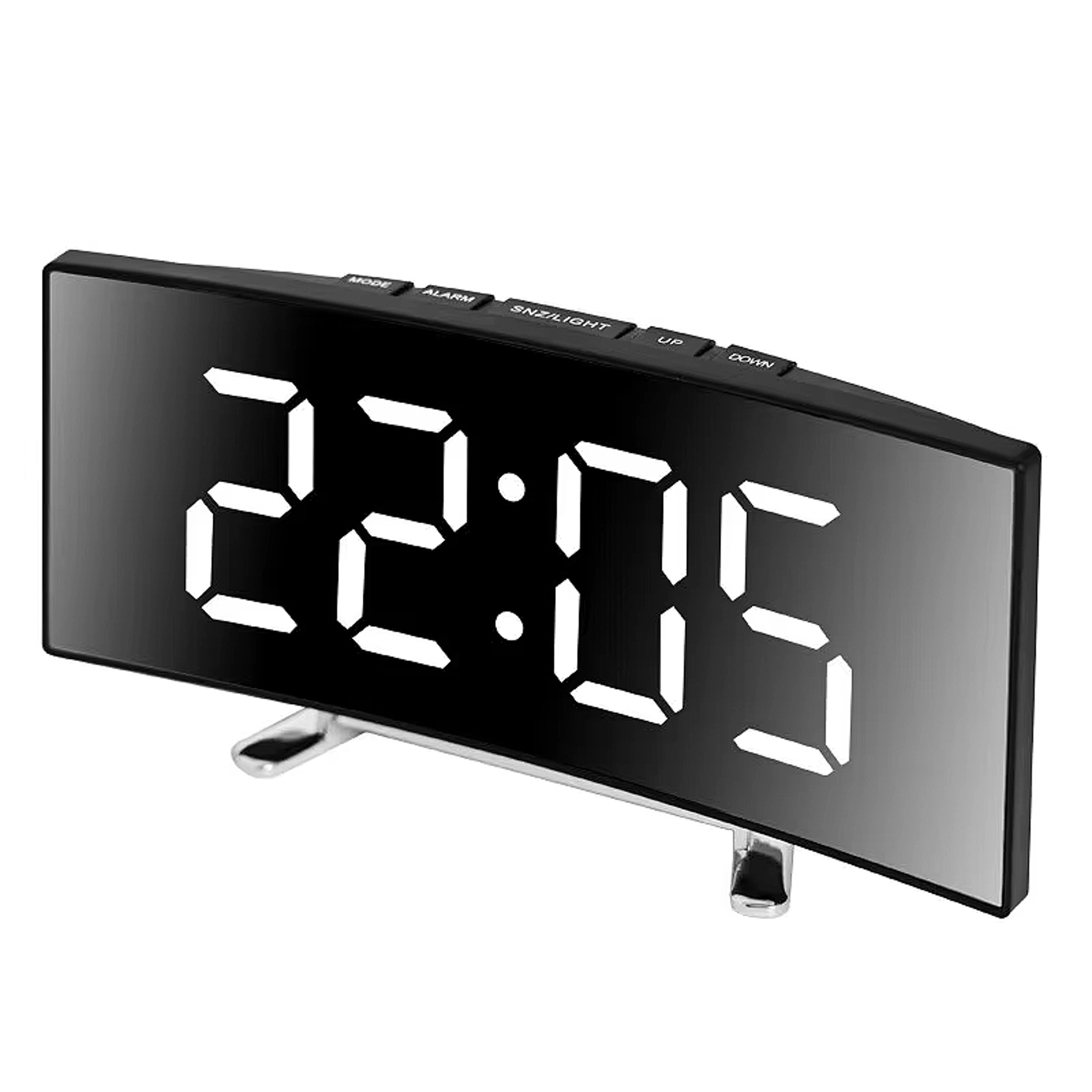 Curved LED Mirror Alarm Clock with Large Display, USB & Battery Powered Digital Bedside Clock – view 8